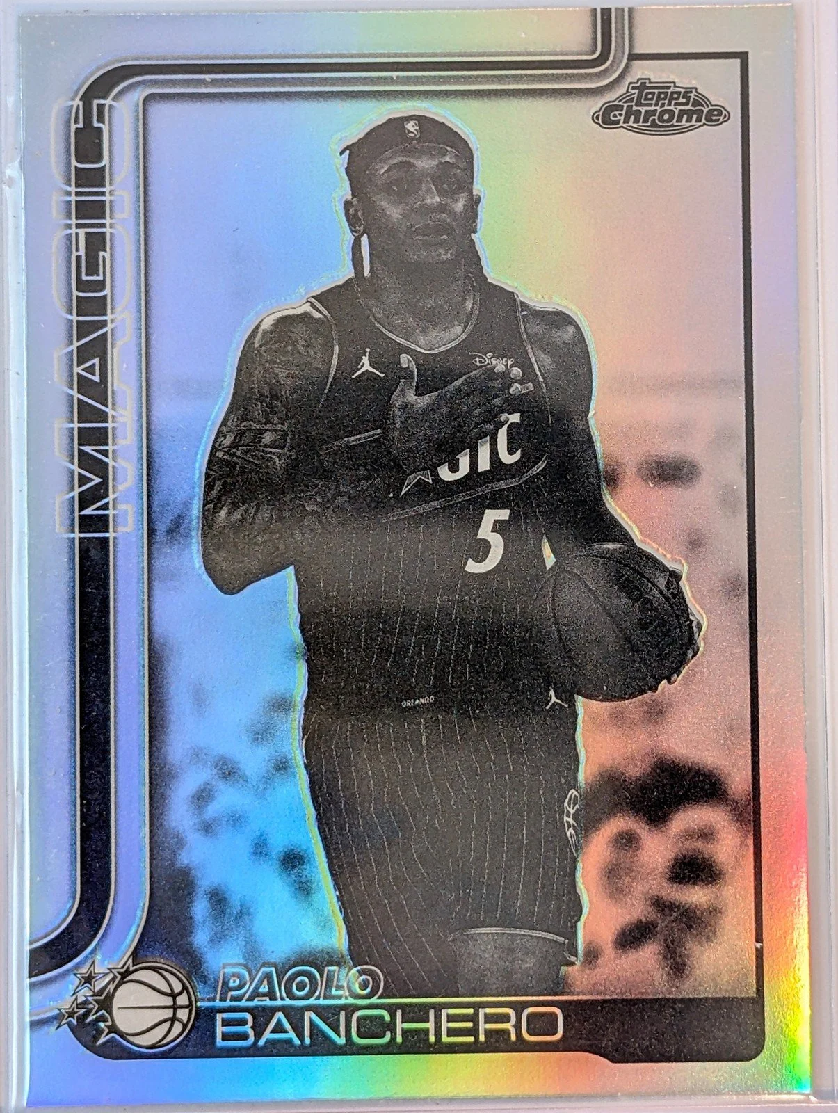 Front of 2025-26 Topps Chrome Update #5 Paolo Banchero Negative Refractor