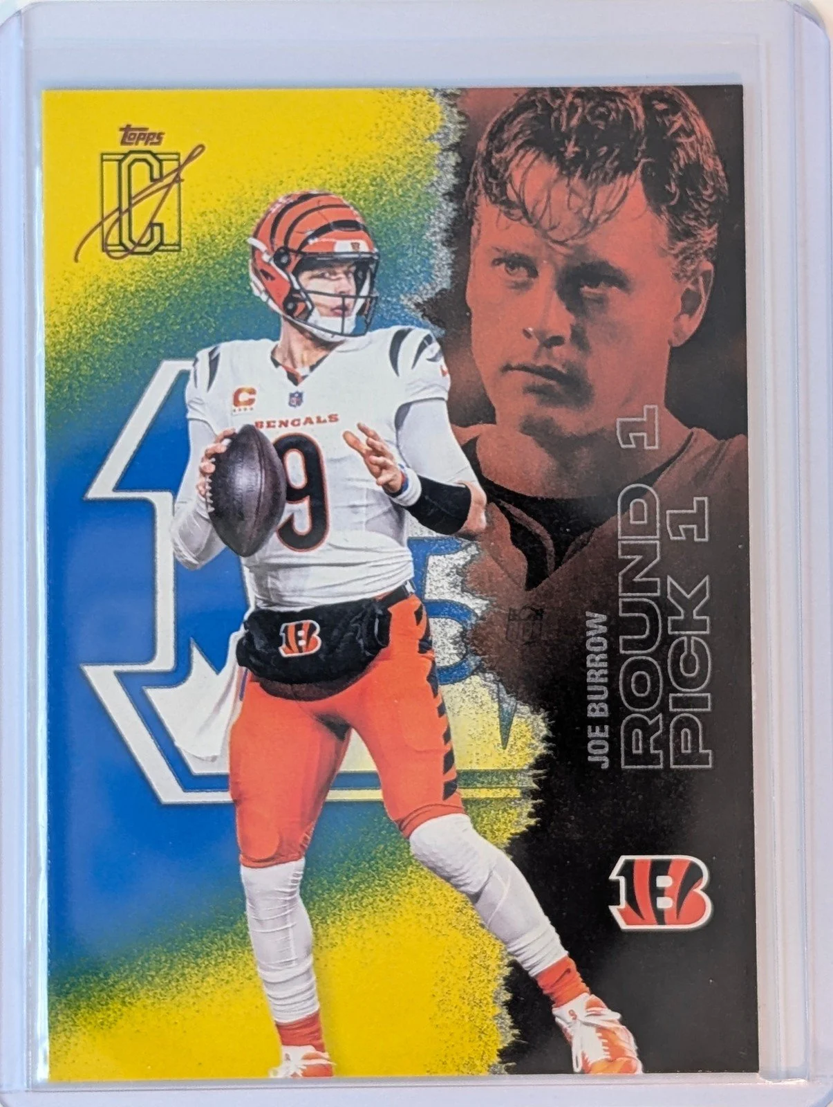 Front of 2025 Topps Signature Class #13 Joe Burrow Blue & Green