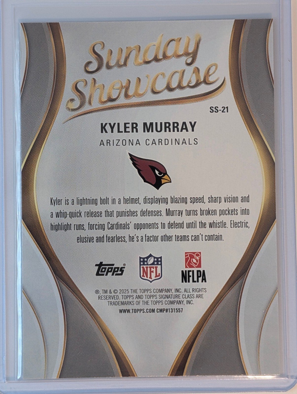 Back of 2025 Topps Signature Class #SS-21 Kyler Murray Sunday Showcase