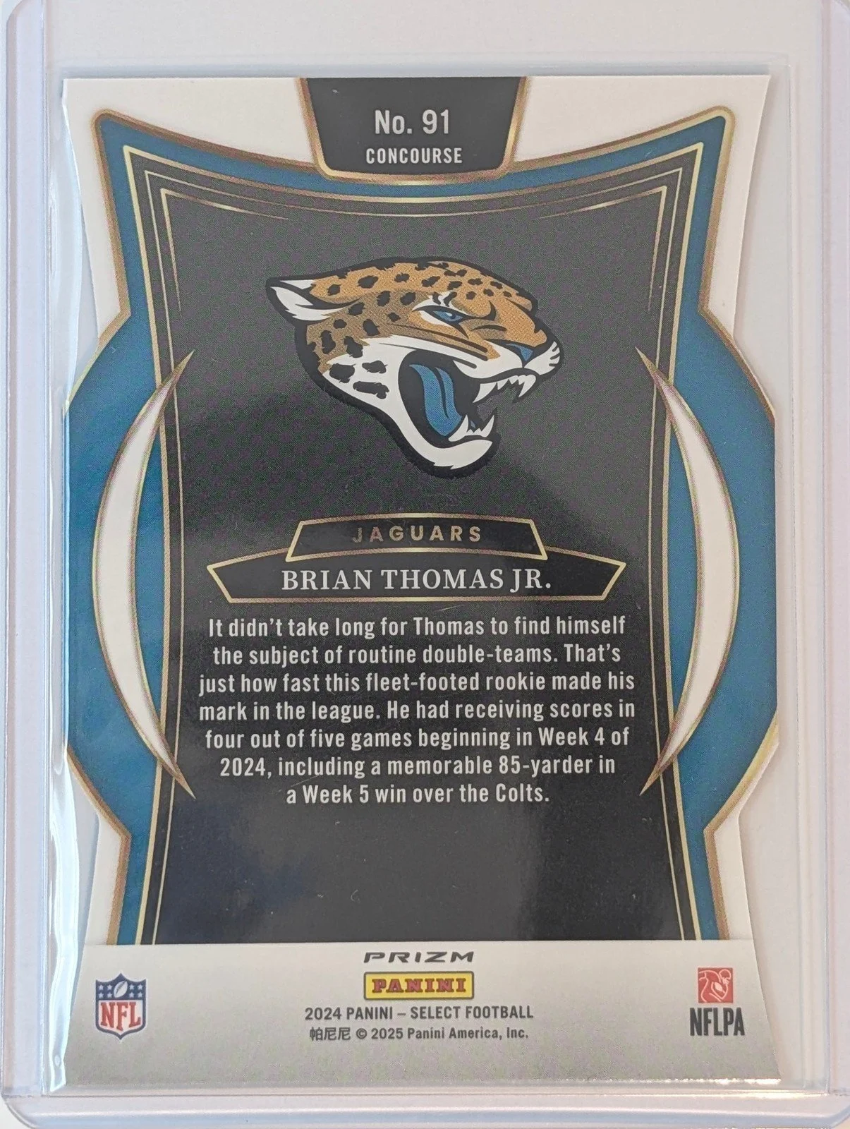 Back of 2024 Panini Select #91 Brian Thomas Jr. Silver Prizm Rookie