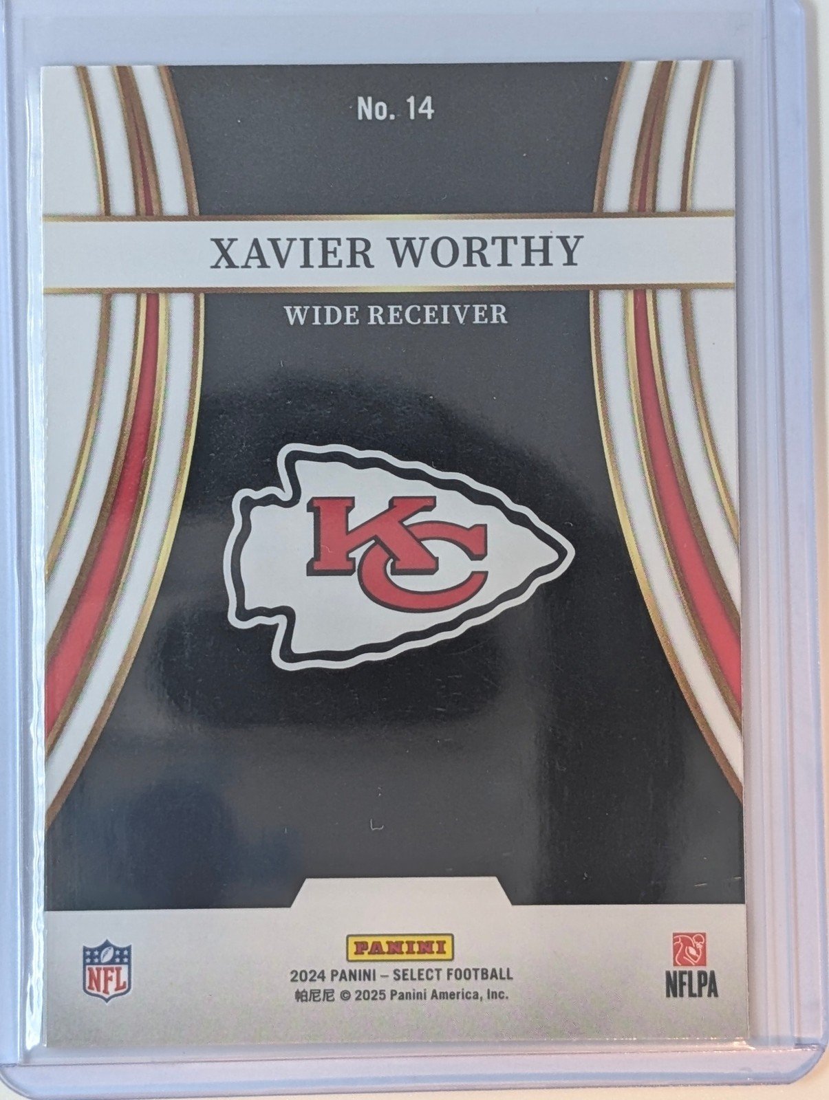 Back of 2024 Panini Select #14 Xavier Worthy Turbocharged