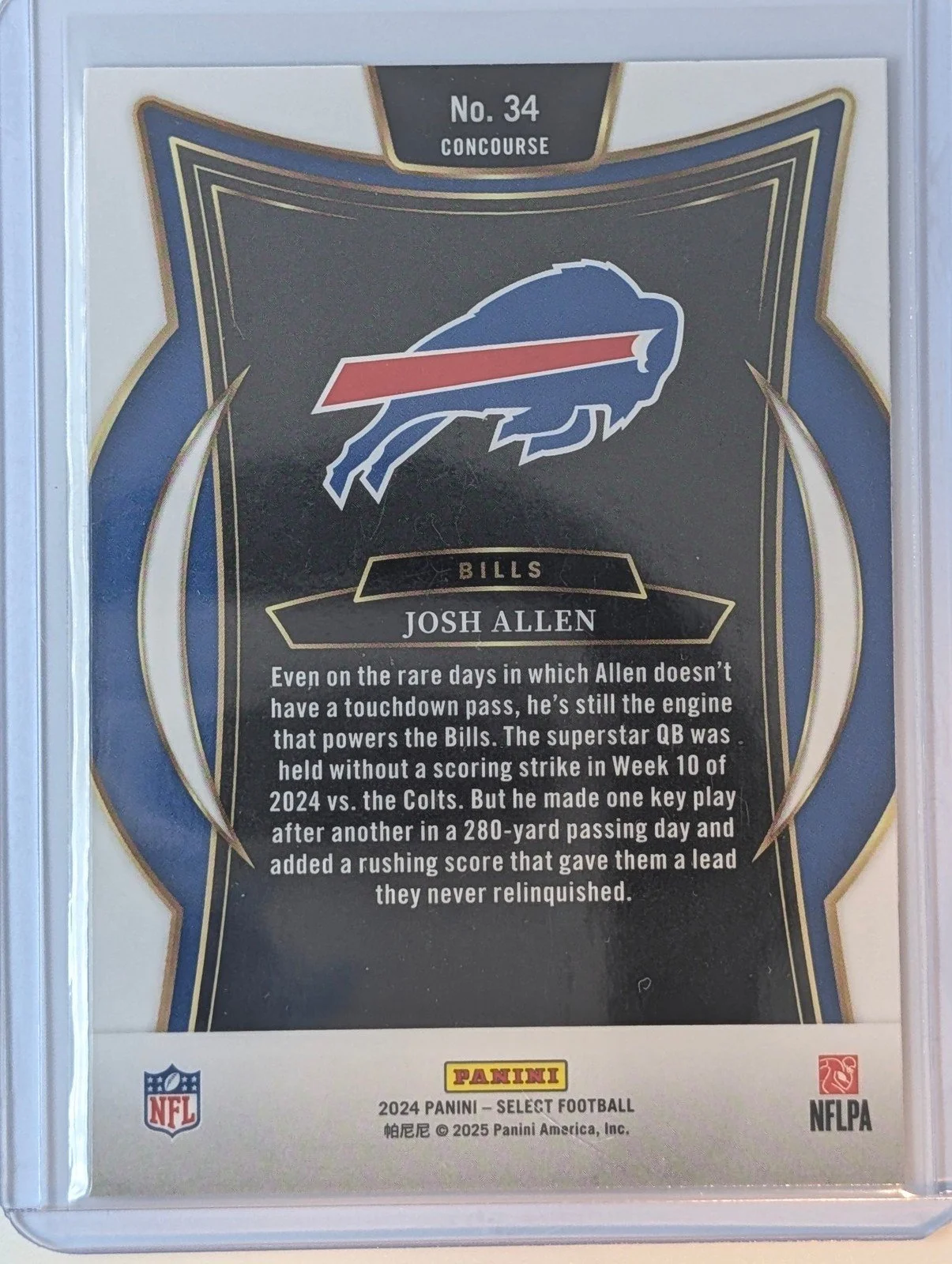 Back of 2024 Panini Select #34 Josh Allen