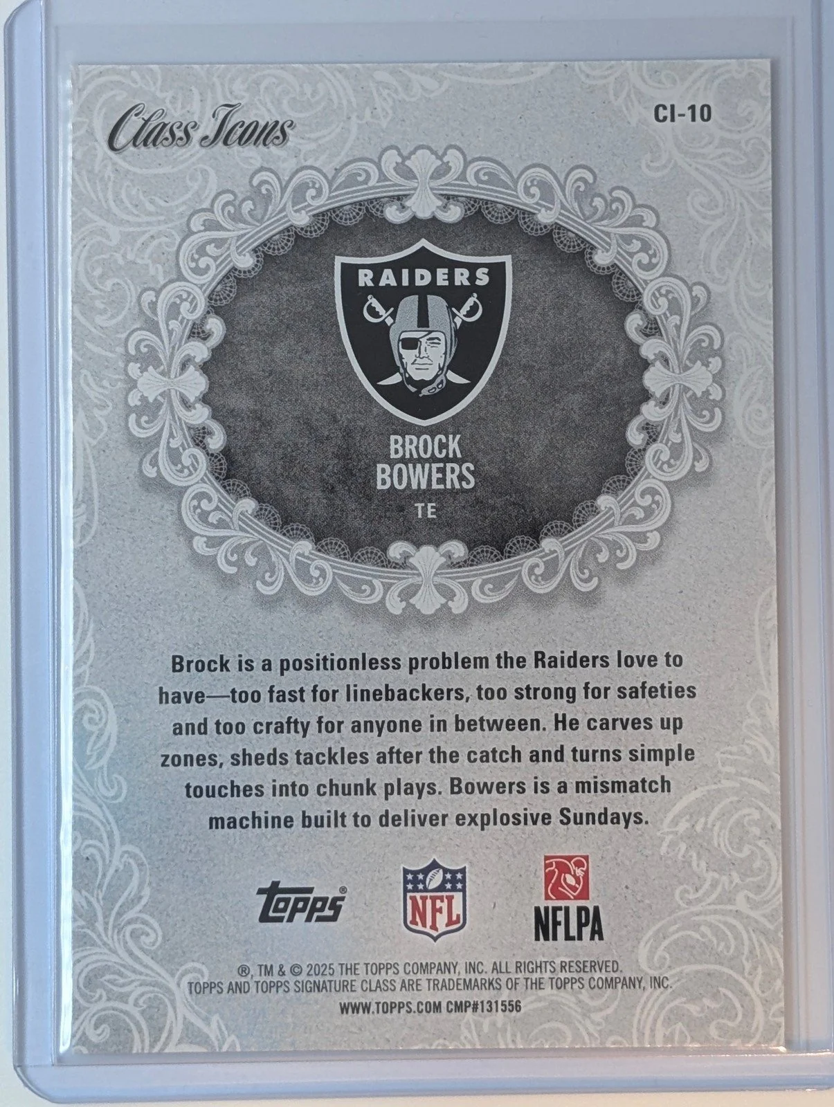 Back of 2025 Topps Signature Class #CI-10 Brock Bowers Class Icons
