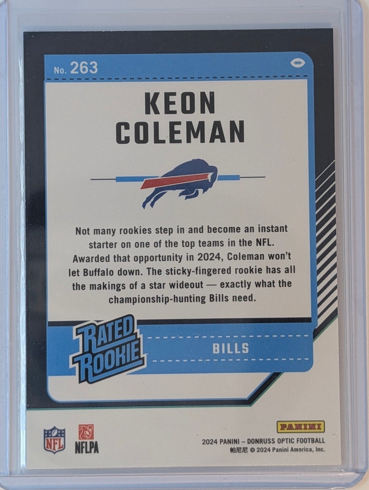 Back of 2024 Donruss Optic #263 Keon Coleman RC
