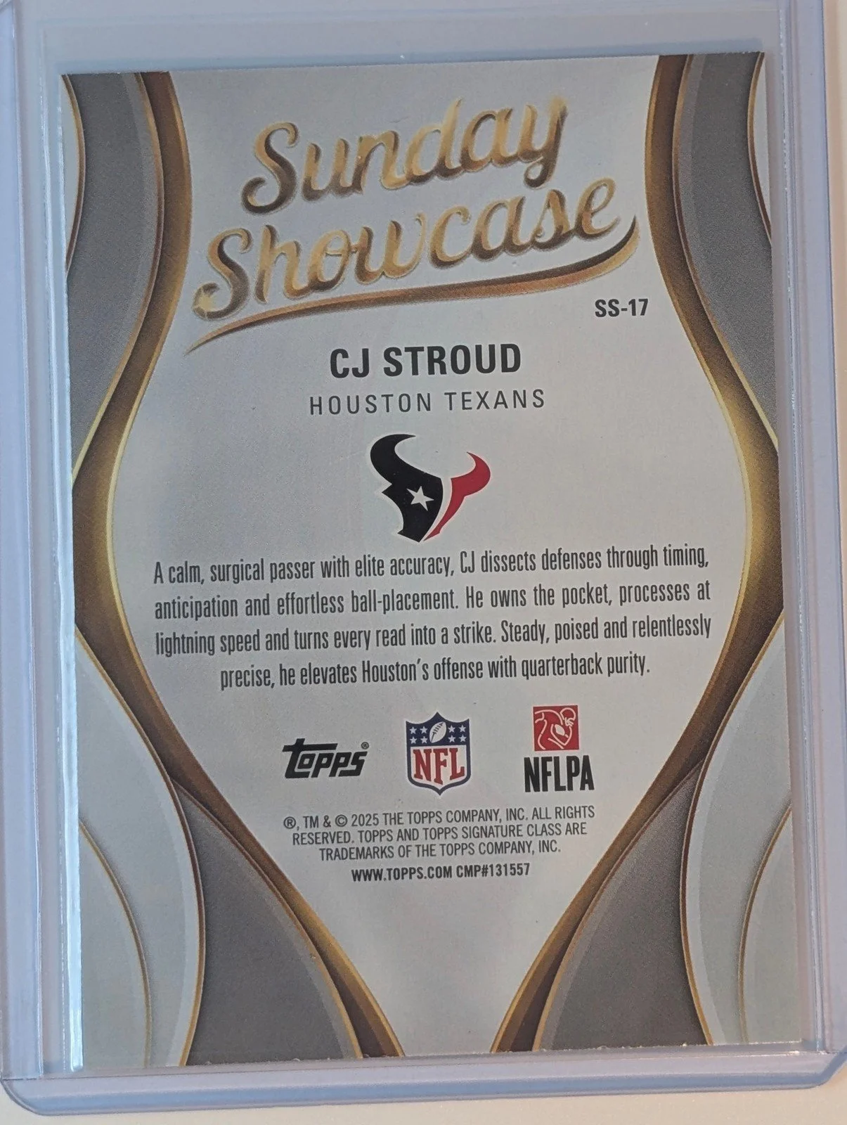 Back of 2025 Topps Signature Class #SS-17 CJ Stroud Sunday Showcase