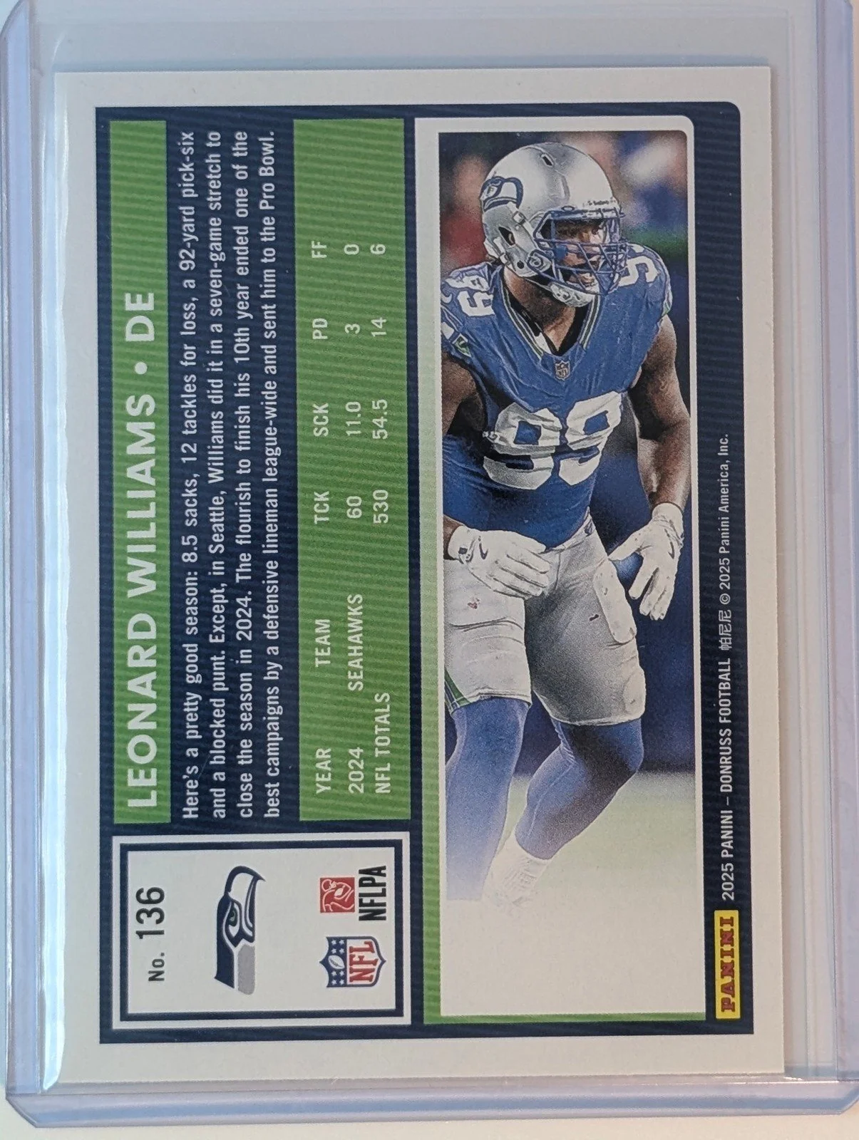 Back of 2025 Donruss #136 Leonard Williams