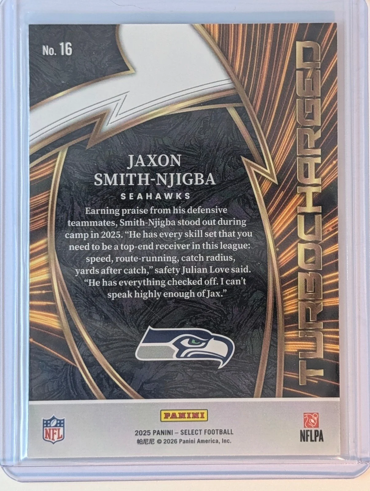 Back of 2025 Panini Select #16 Jaxon Smith-Njigba Turbocharged