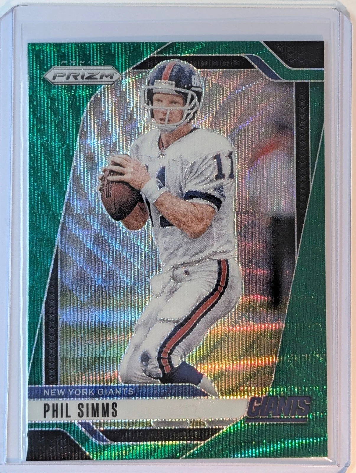 Front of 2024 Panini Prizm #218 Phil Simms Green Wave