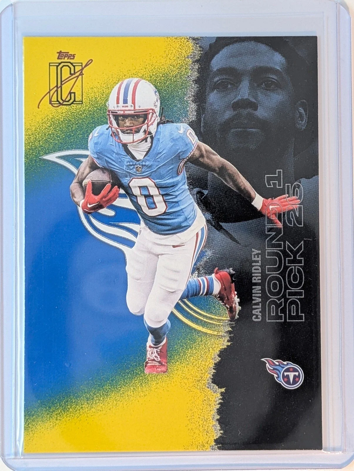 Front of 2025 Topps Signature Class #99 Calvin Ridley Blue & Yellow
