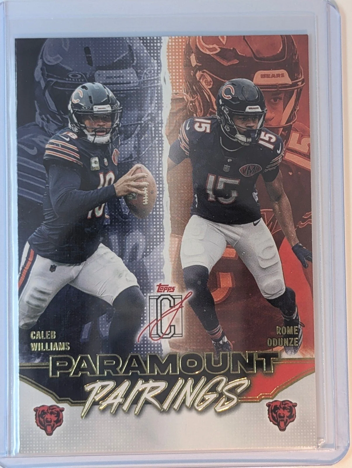 Front of 2025 Topps Signature Class #PP-1 Caleb Williams / Rome Odunze Paramount Pairings