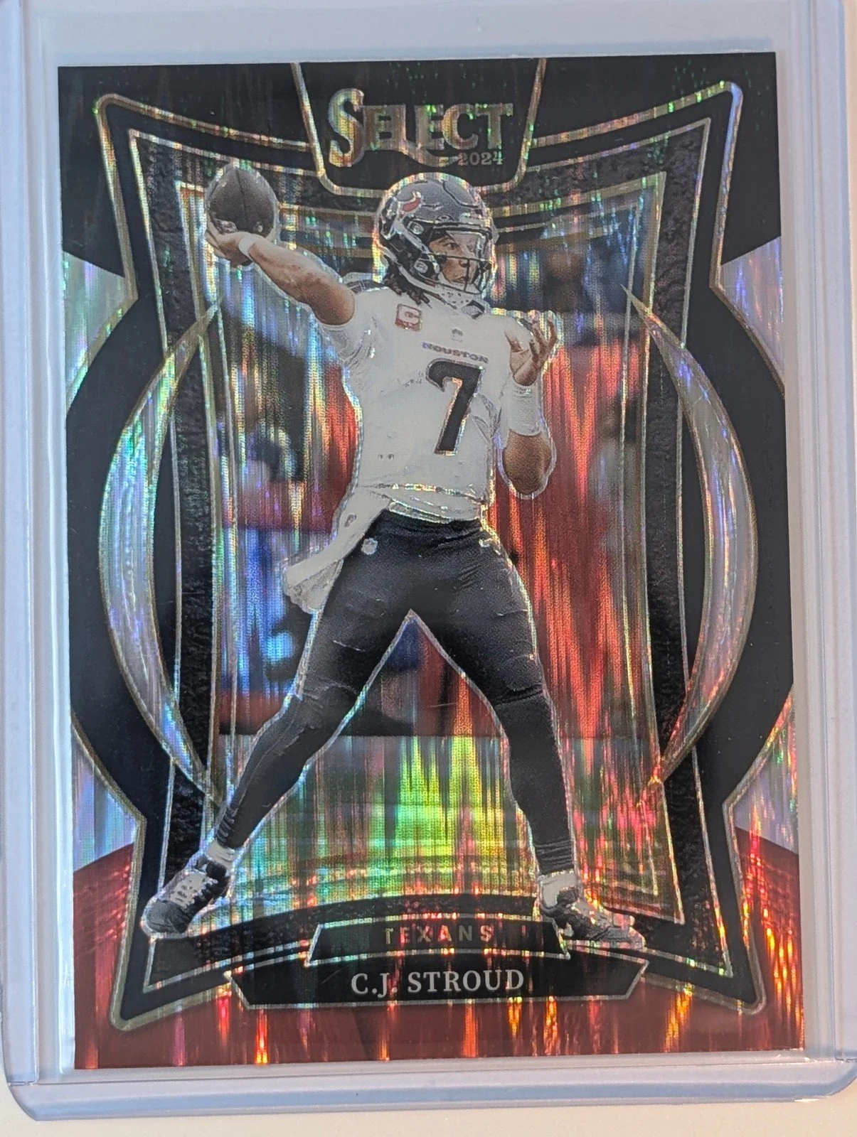 Front of 2024 Panini Select #42 C.J. Stroud Black & Red Prizm Shock