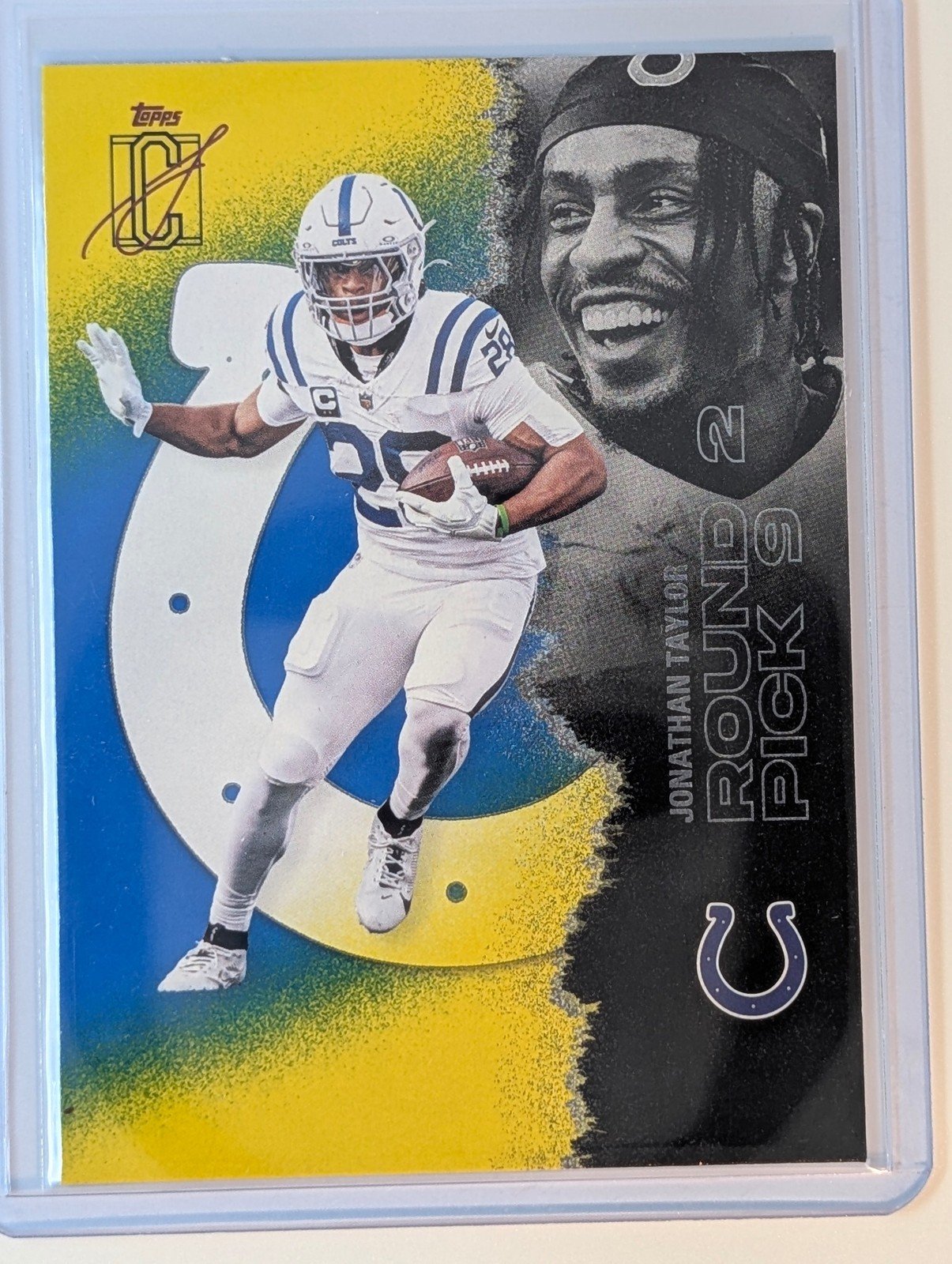 Front of 2025 Topps Signature Class #25 Jonathan Taylor Blue & Yellow