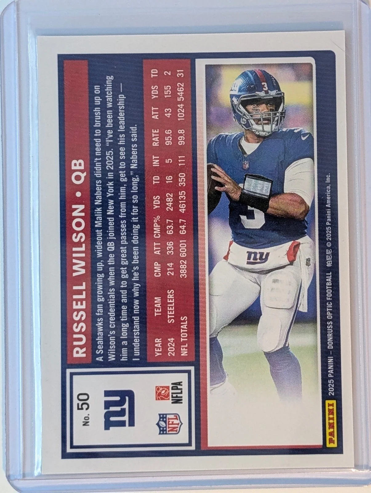 Back of 2025 Donruss Optic #50 Russell Wilson