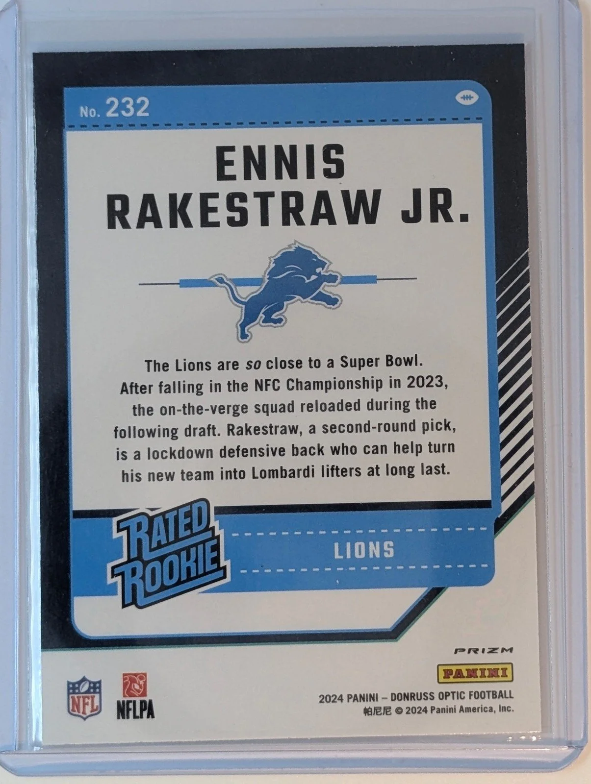 Back of 2024 Donruss Optic #232 Ennis Rakestraw Jr. Holo Prizm