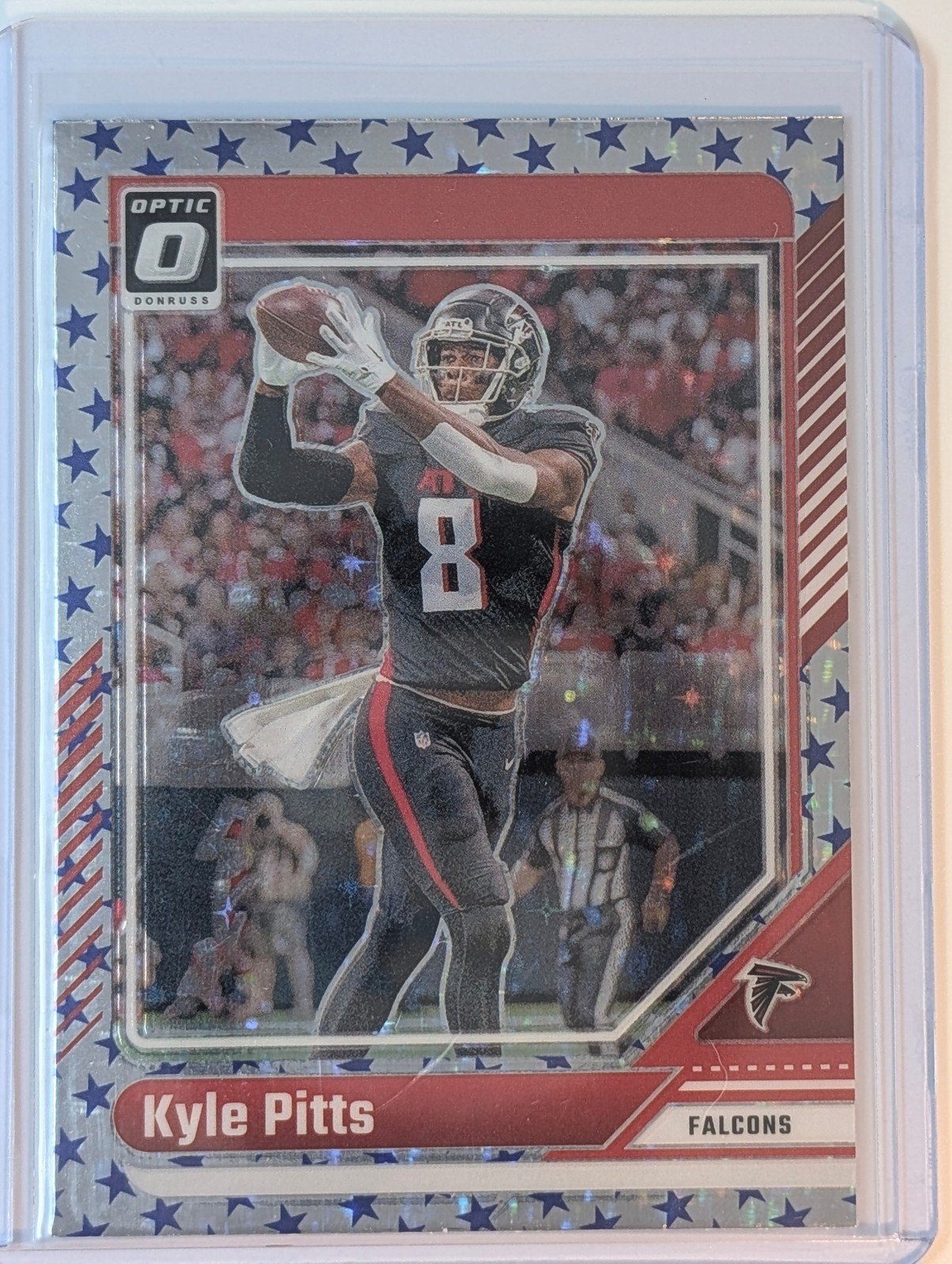 Front of 2024 Donruss Optic #11 Kyle Pitts Stars Prizm