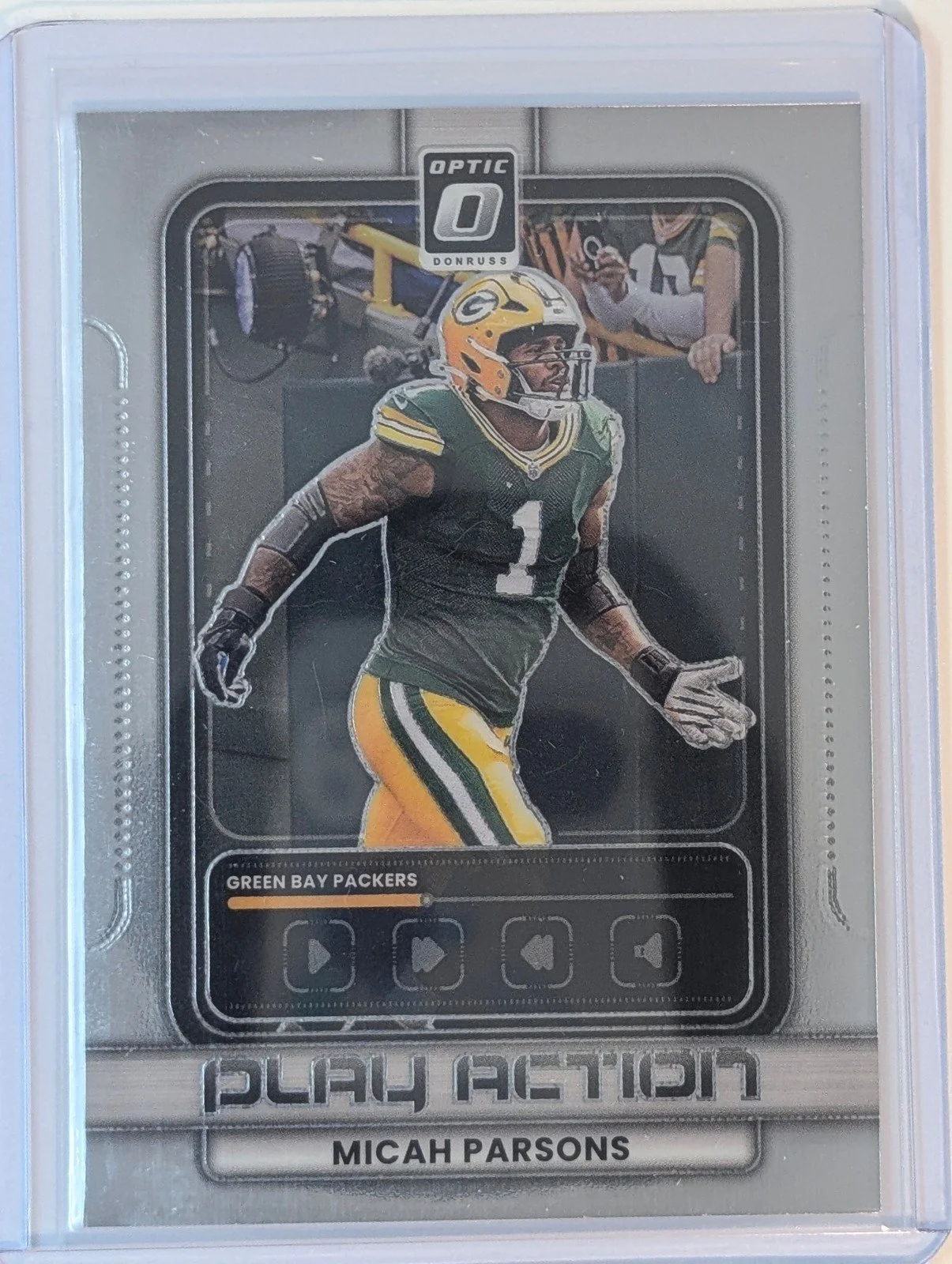 Front of 2025 Donruss Optic #11 Micah Parsons Play Action