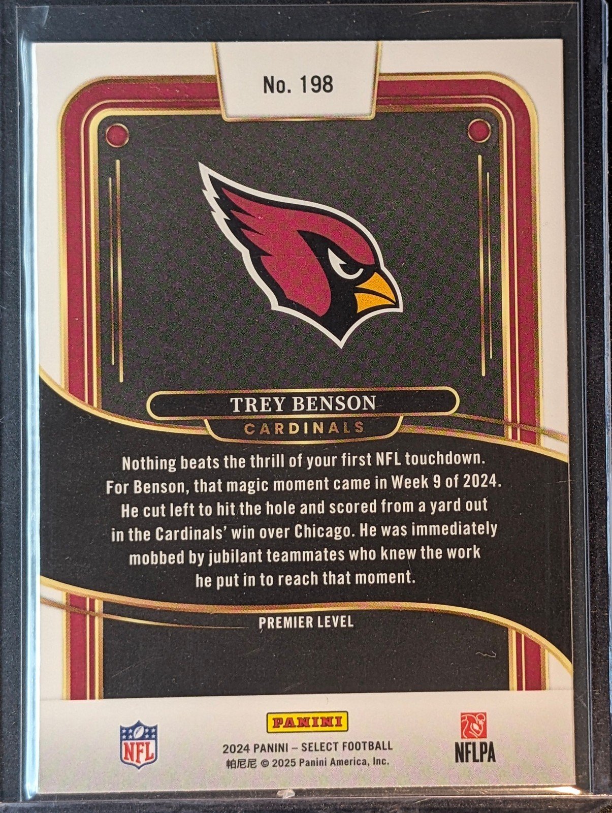 Back of 2024 Panini Select #198 Trey Benson Rookie