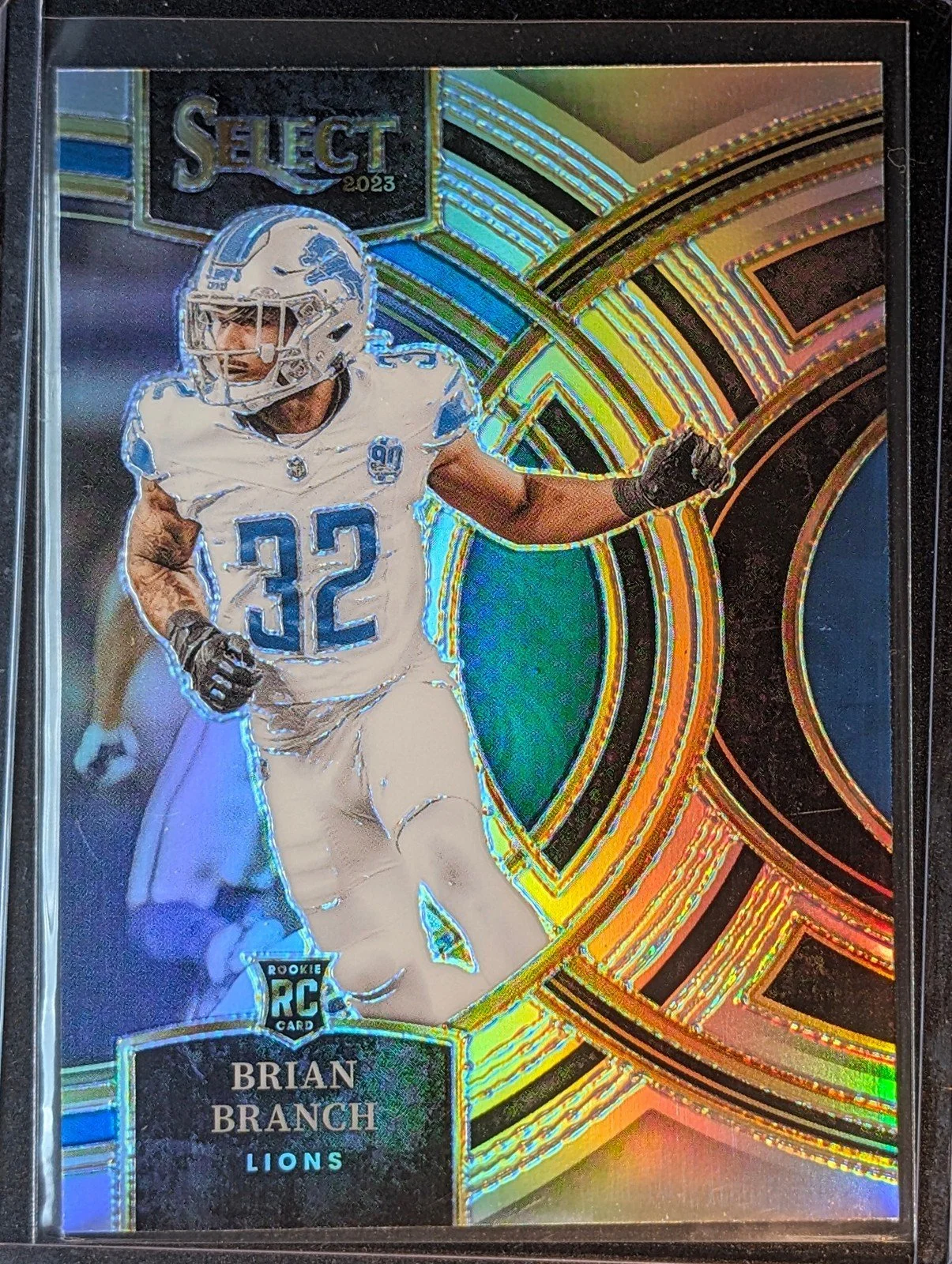 Front of 2023 Panini Select #135 Brian Branch Silver Prizm Rookie