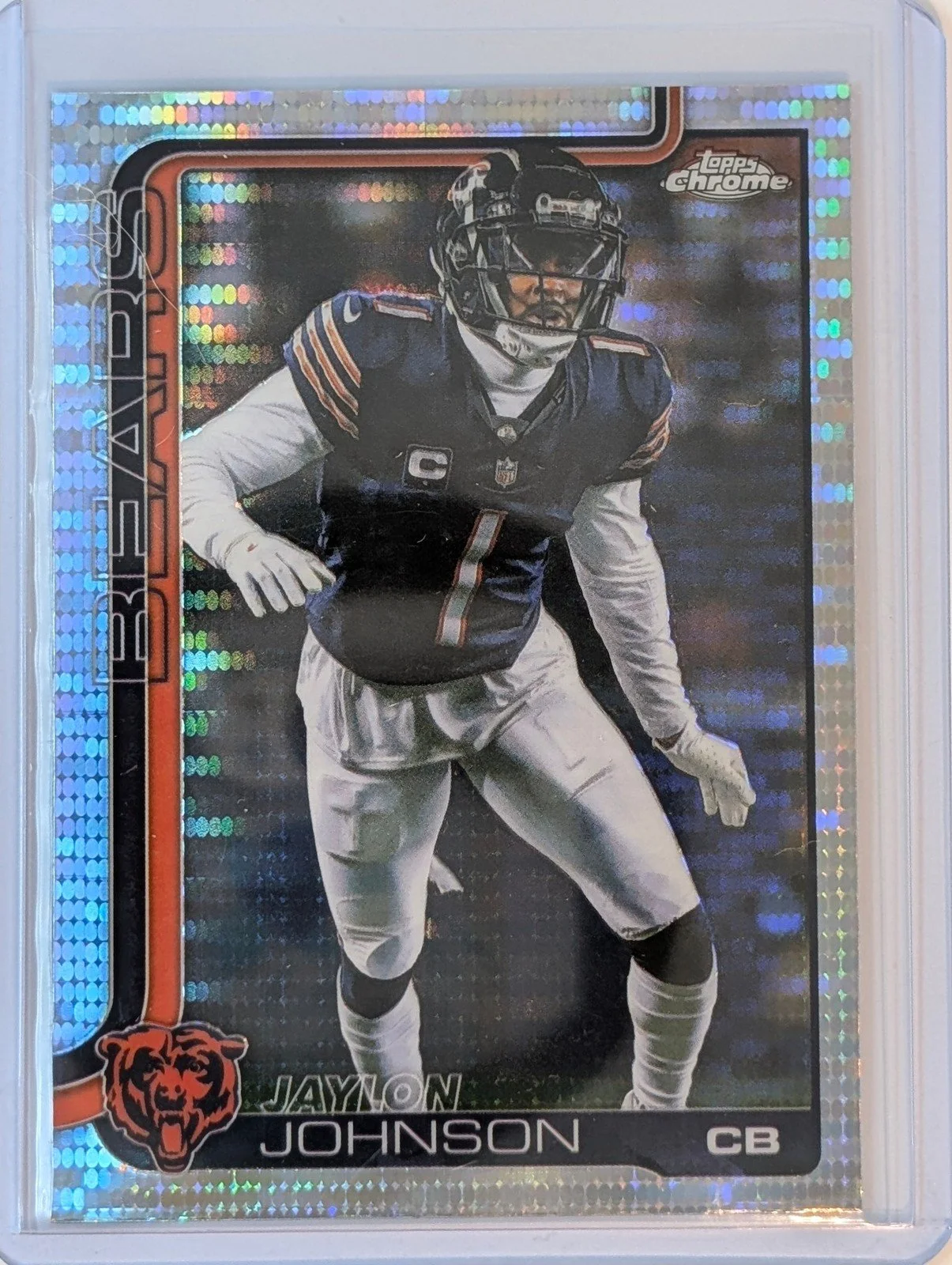 Front of 2025 Topps Chrome #57 Jaylon Johnson Pulsar Refractor