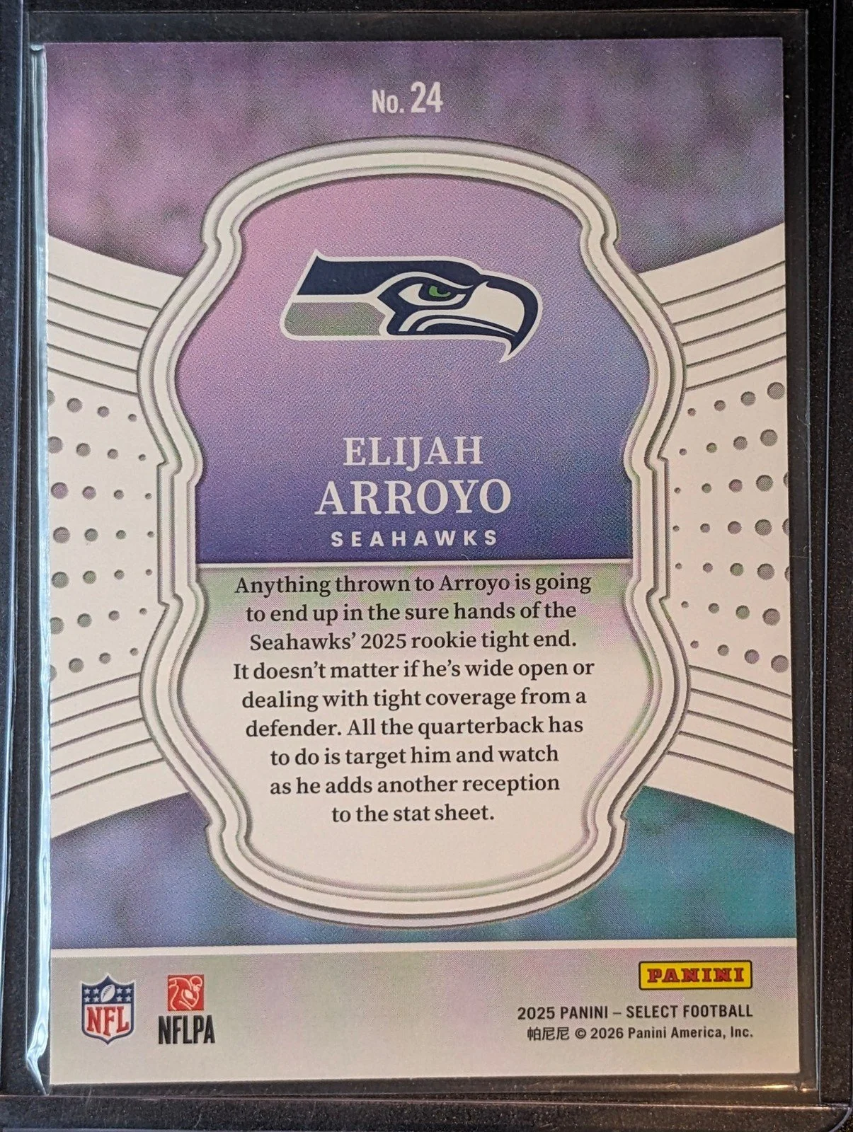 Back of 2025 Panini Select #24 Elijah Arroyo Select Certified Rookies