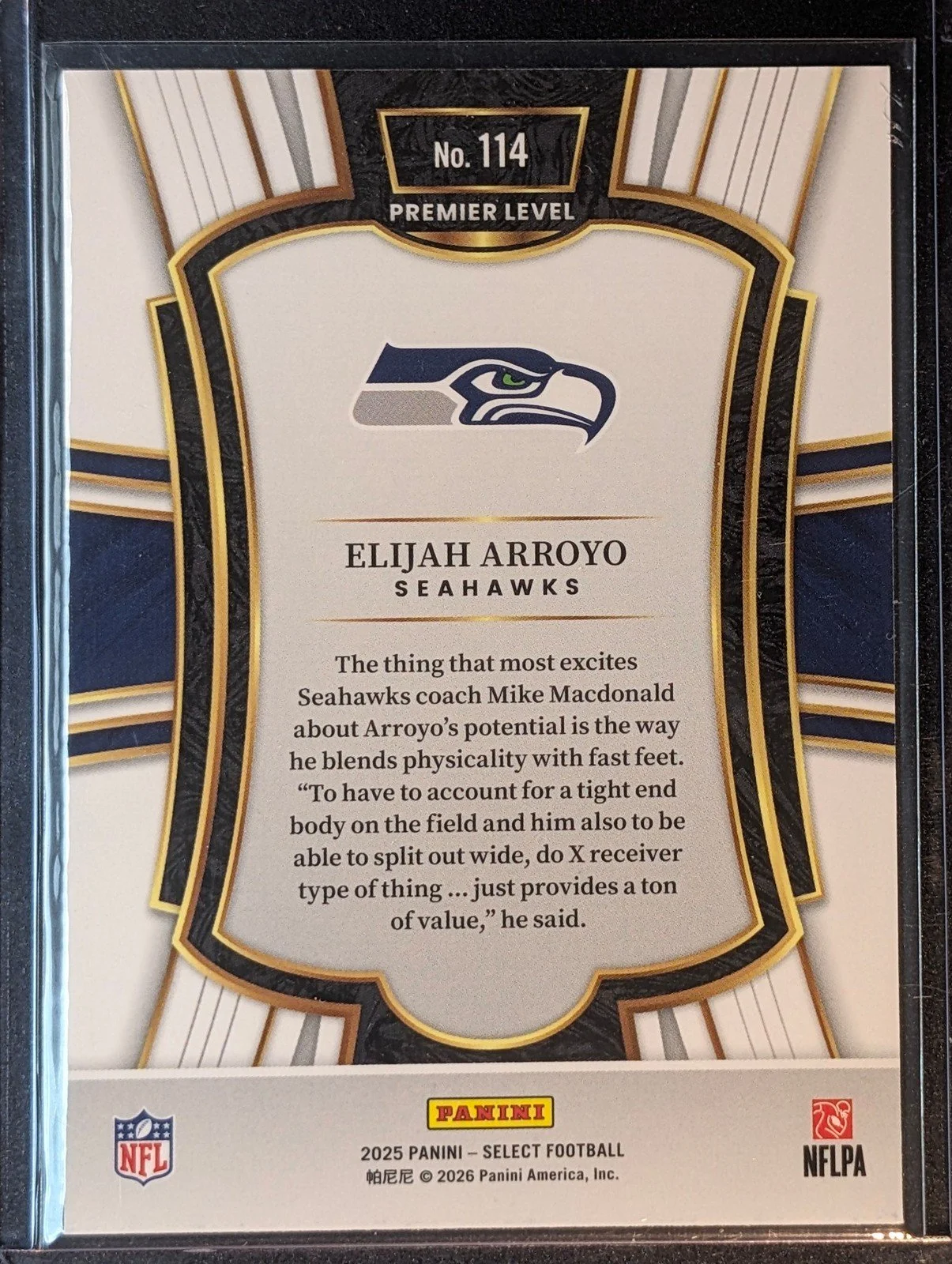 Back of 2025 Panini Select #114 Elijah Arroyo Rookie