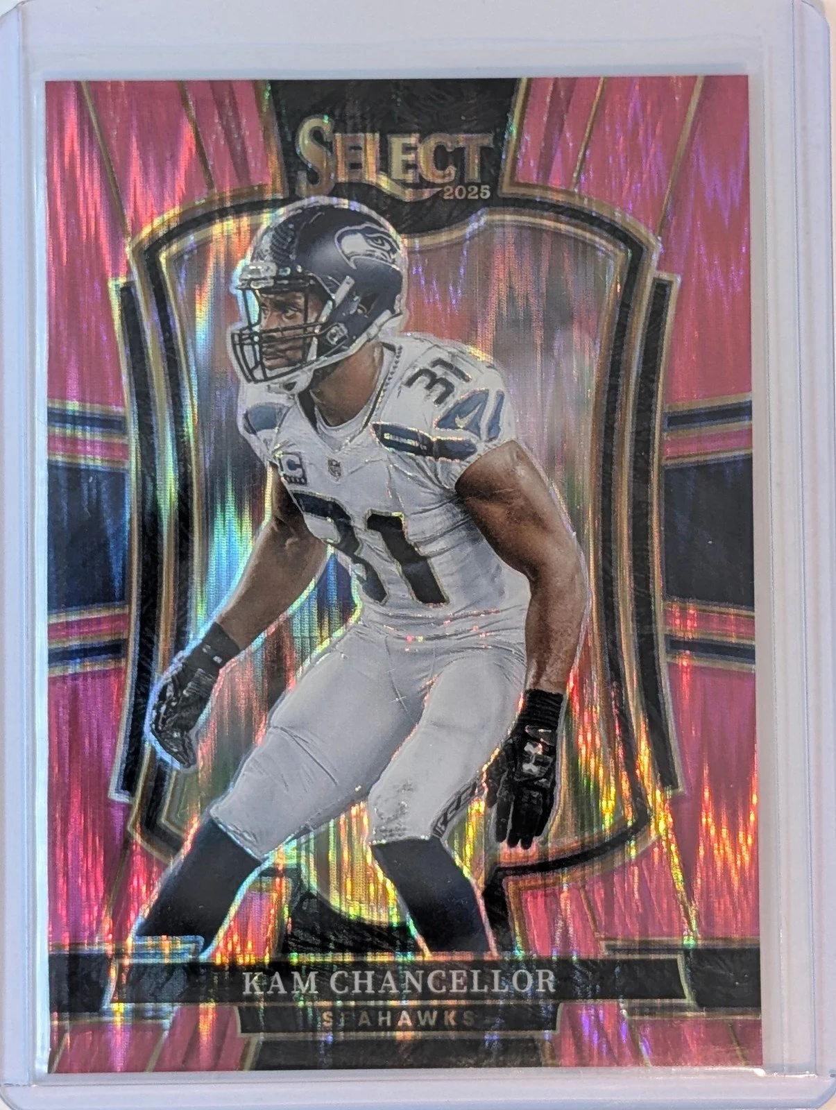 Front of 2025 Panini Select #149 Kam Chancellor Pink Prizm Shock