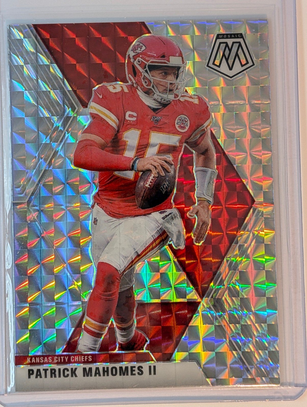 Front of 2020 Panini Mosaic #1 Patrick Mahomes II Prizm Geo