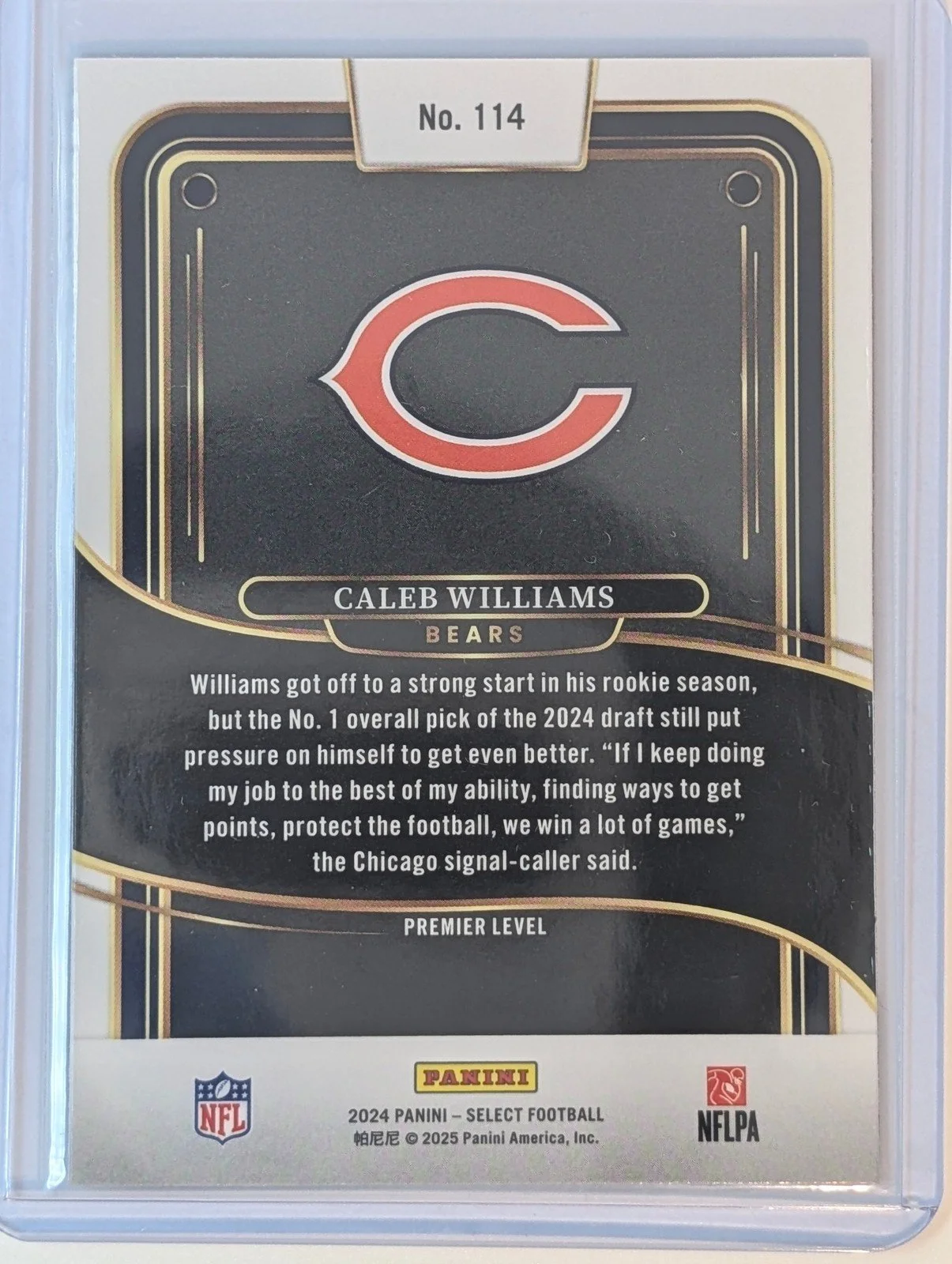 Back of 2024 Panini Select #114 Caleb Williams