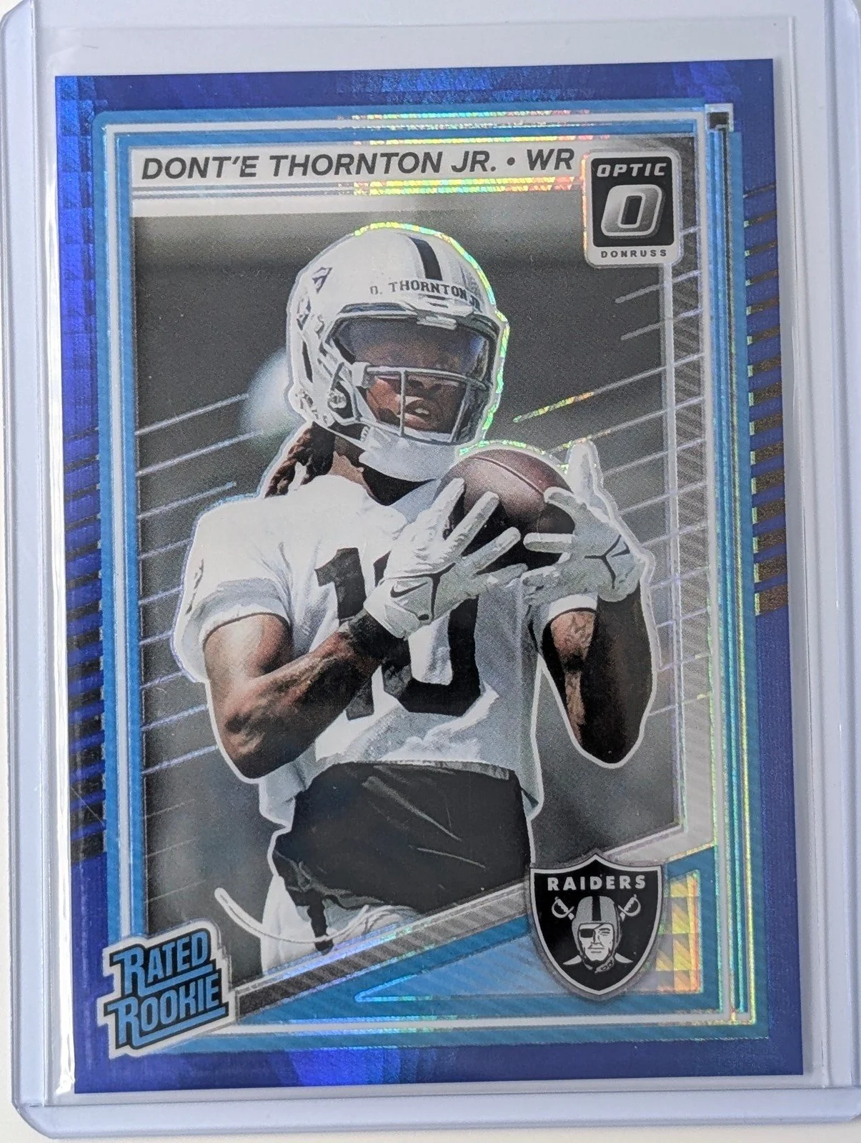 Front of 2025 Donruss Optic Rated Rookie #279 Dont'e Thornton Jr. Blue Hyper