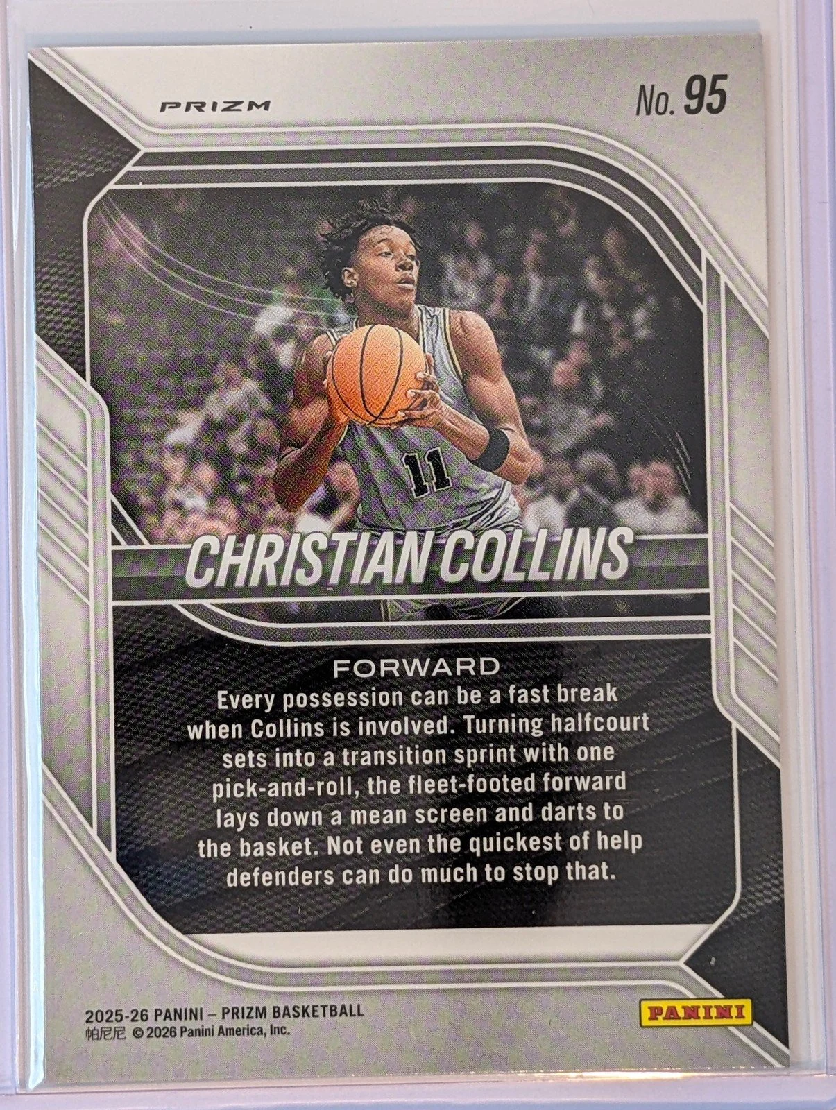 Back of 2025-26 Panini Prizm #95 Christian Collins Pulsar Prizm