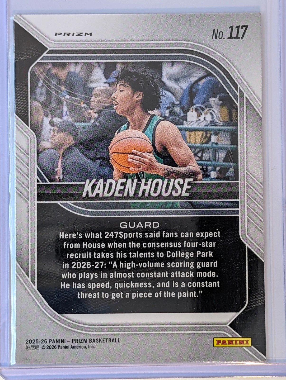 Back of 2025-26 Panini Prizm #117 Kaden House Snakeskin RARE SSP
