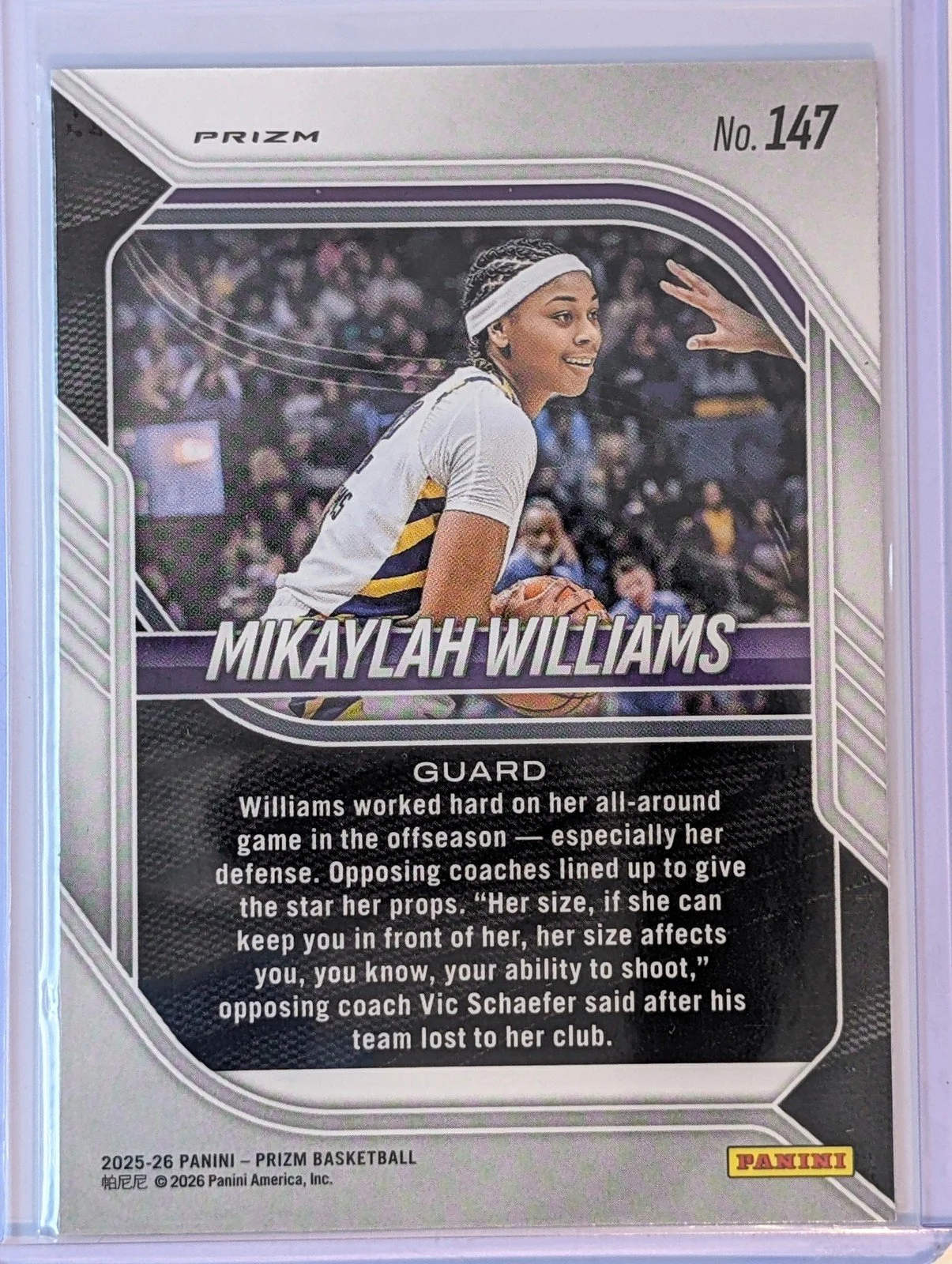 Back of 2025-26 Panini Prizm #147 Mikaylah Williams Hyper Prizm