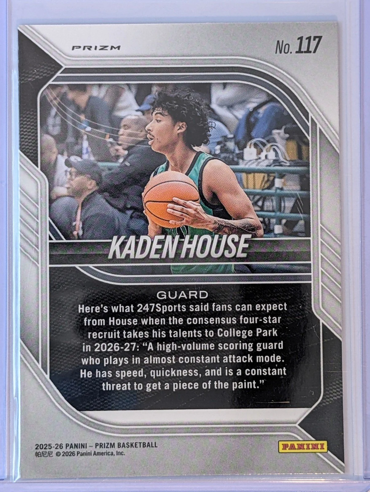 Back of 2025-26 Panini Prizm #117 Kaden House Hyper Prizm