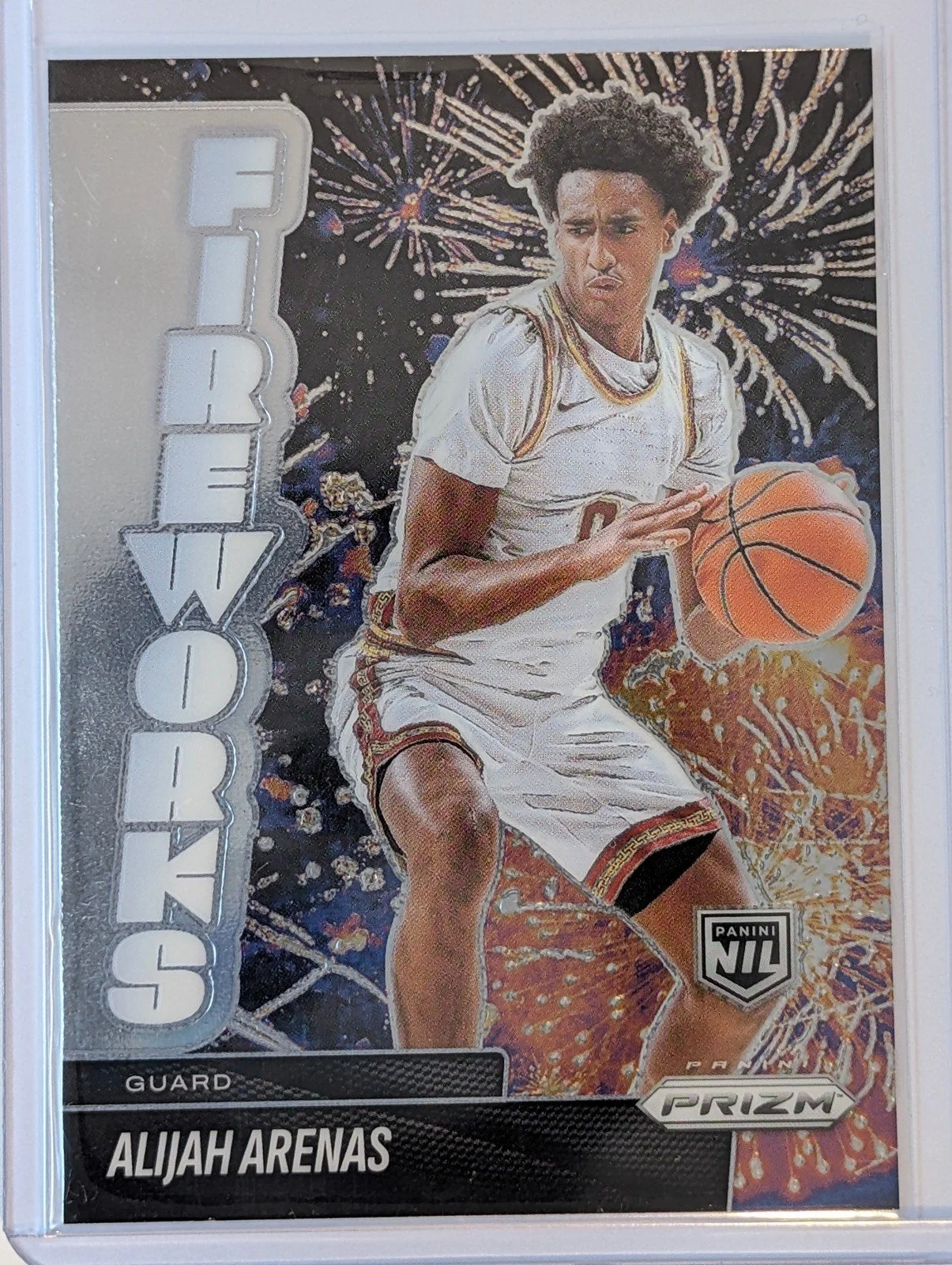 Front of 2025-26 Panini Prizm #23 Alijah Arenas Fireworks