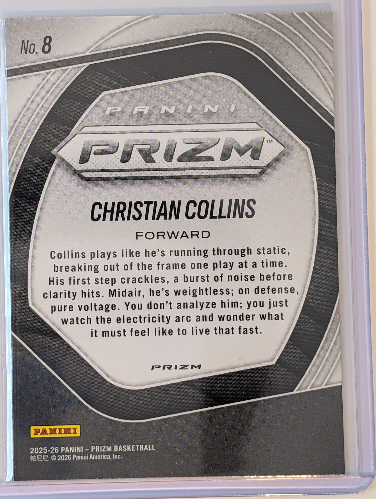 Back of 2025-26 Panini Prizm #8 Christian Collins Kaleidoscope