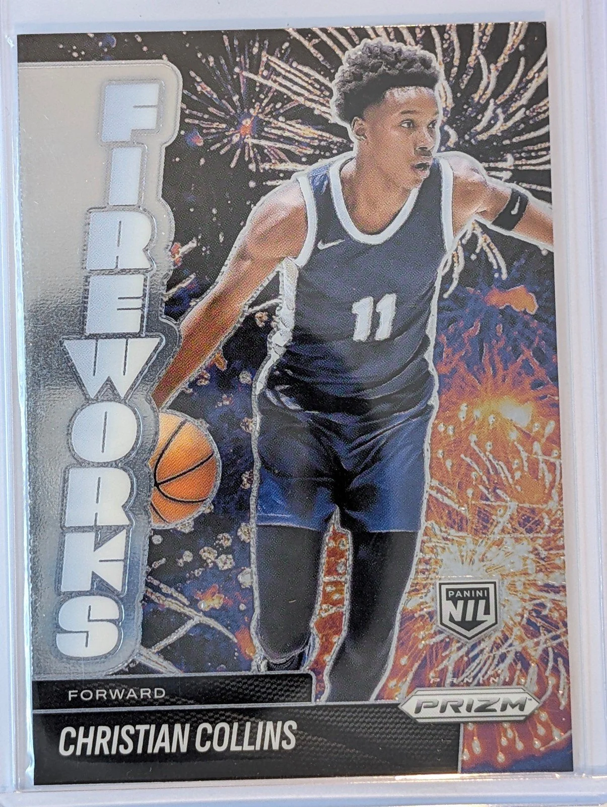 Front of 2025-26 Panini Prizm #13 Fireworks Christian Collins