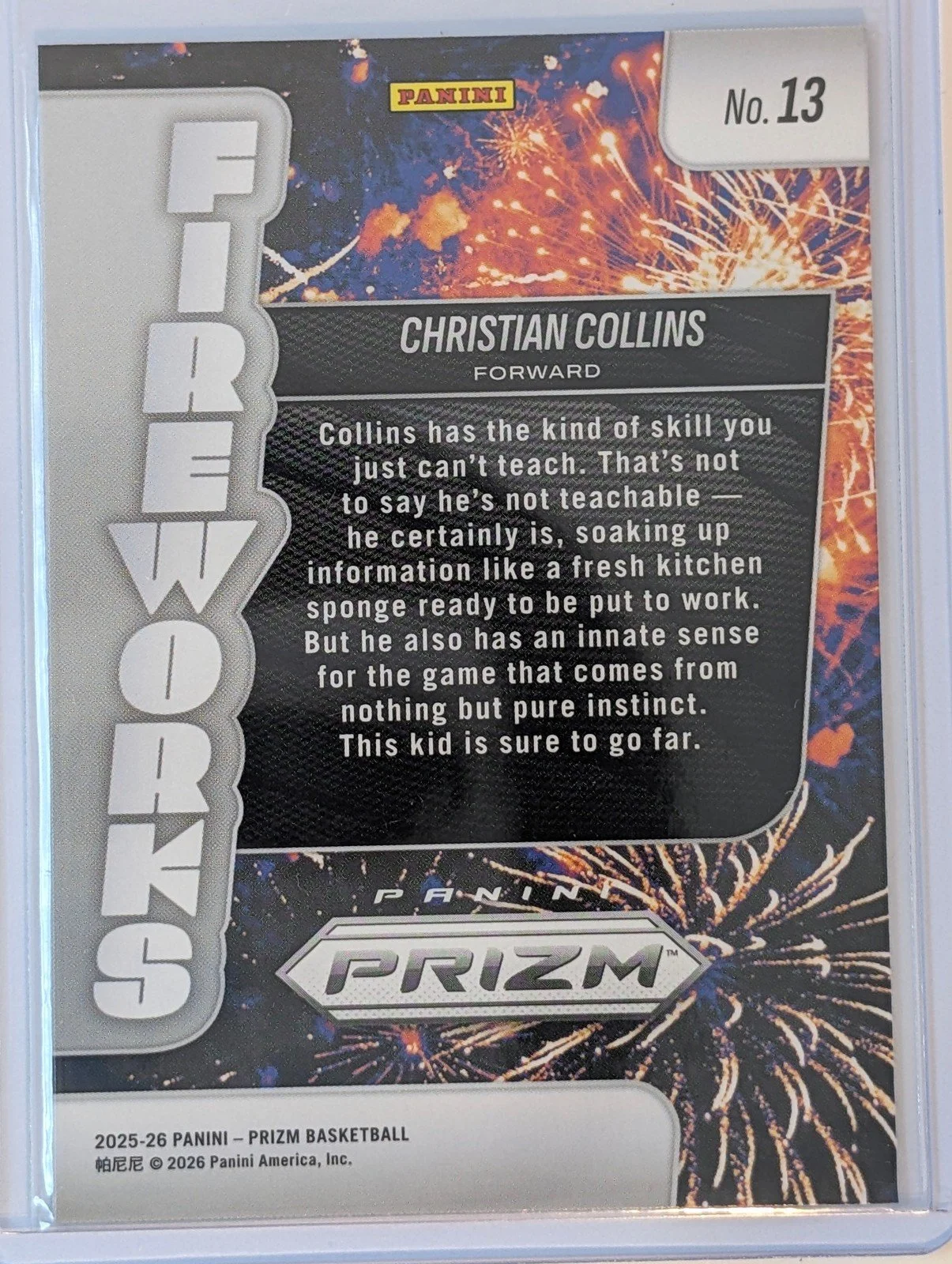 Back of 2025-26 Panini Prizm #13 Fireworks Christian Collins