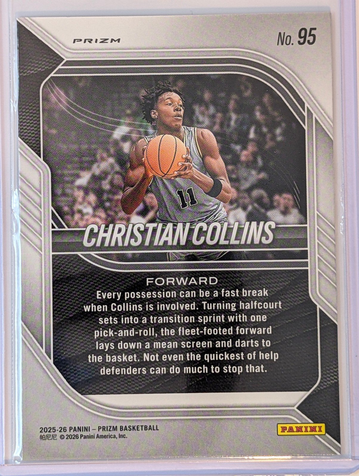 Back of 2025-26 Panini Prizm #95 Christian Collins  Prizm NIL