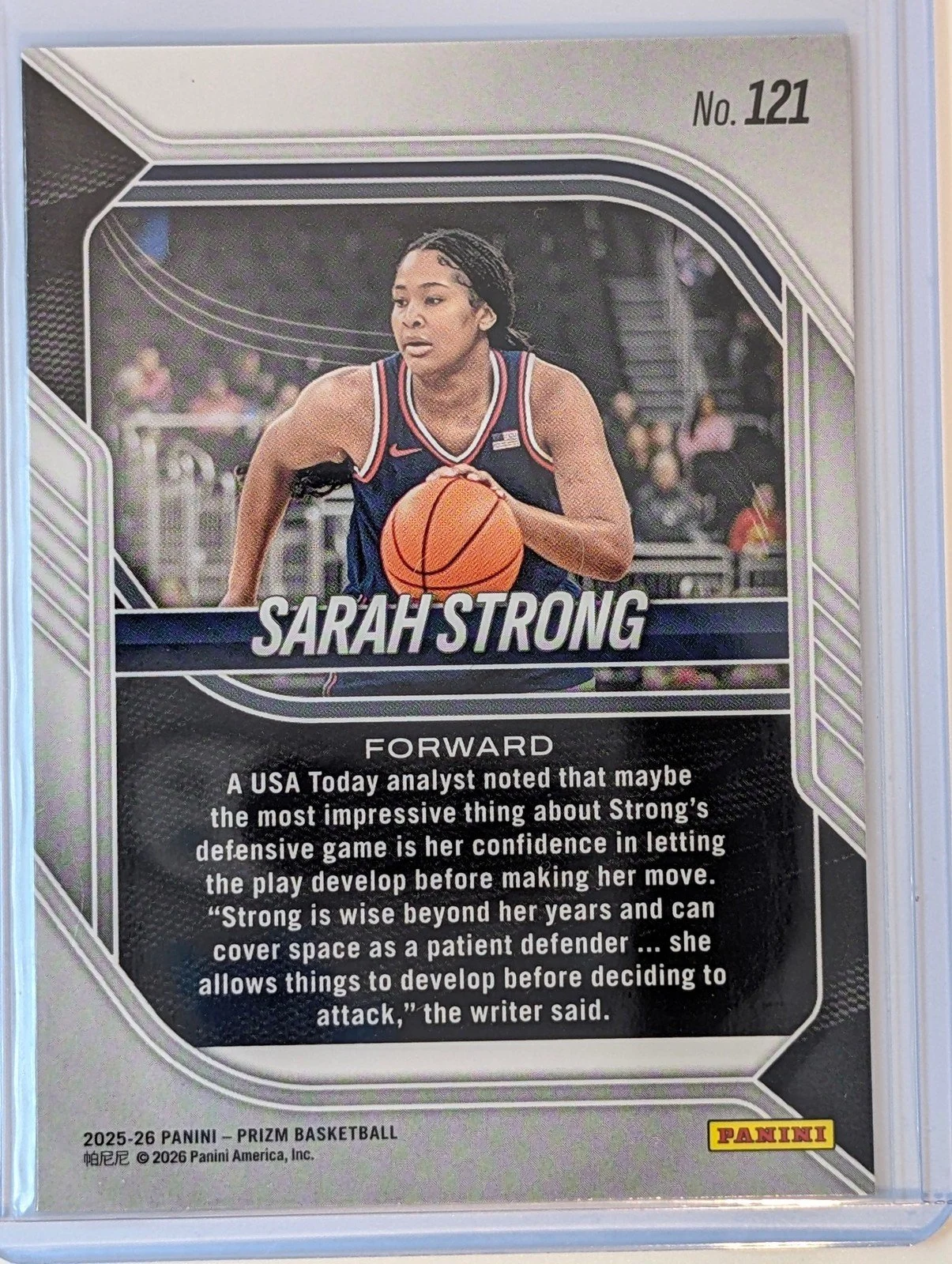 Back of 2025-26 Panini Prizm #121 Sarah Strong