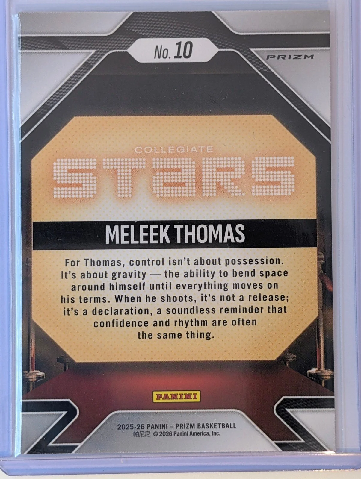 Back of 2025-26 Panini Prizm #10 Meleek Thomas Collegiate Stars