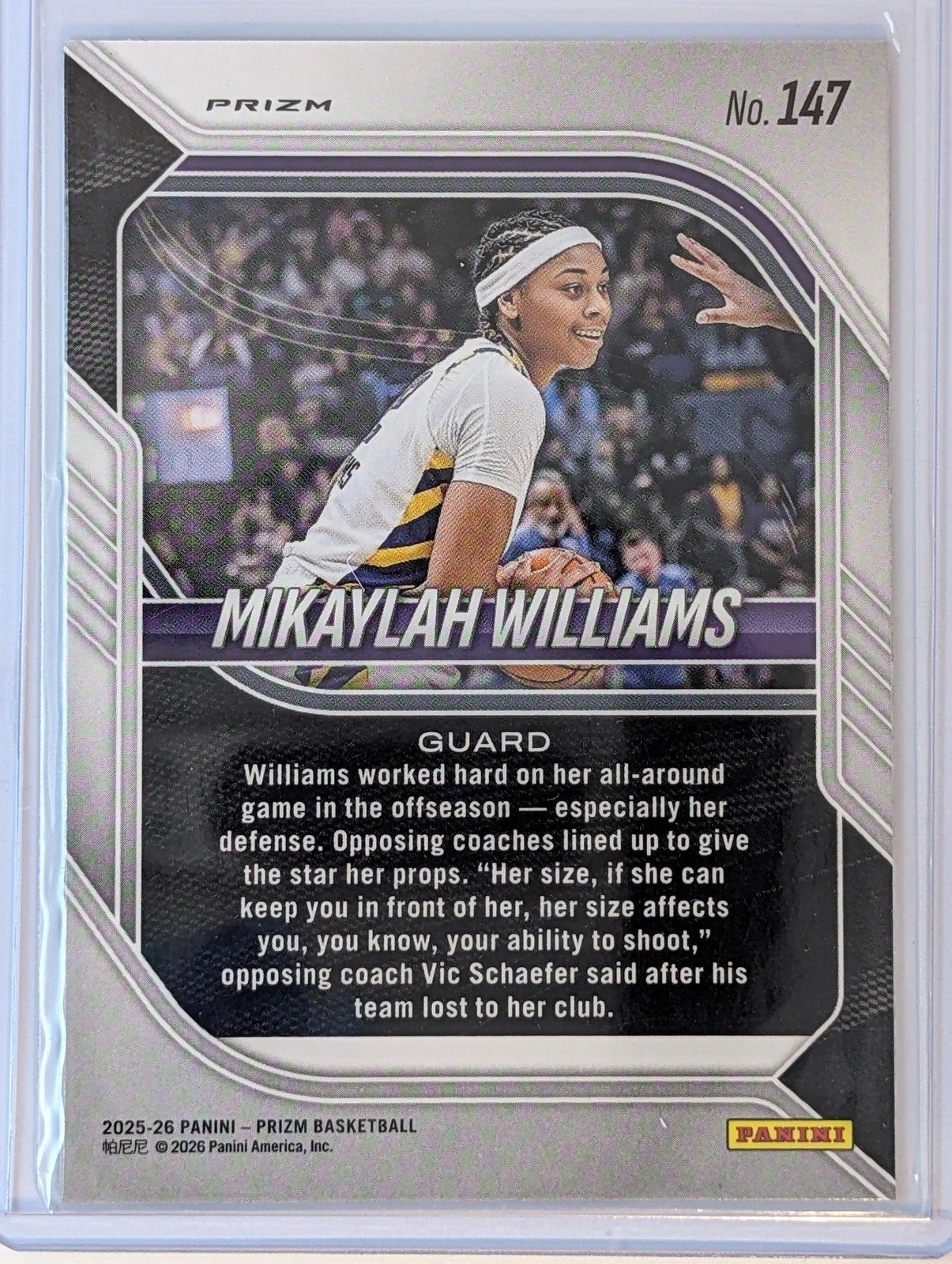 Back of 2025-26 Panini Prizm #147 Mikaylah Williams Pulsar Prizm
