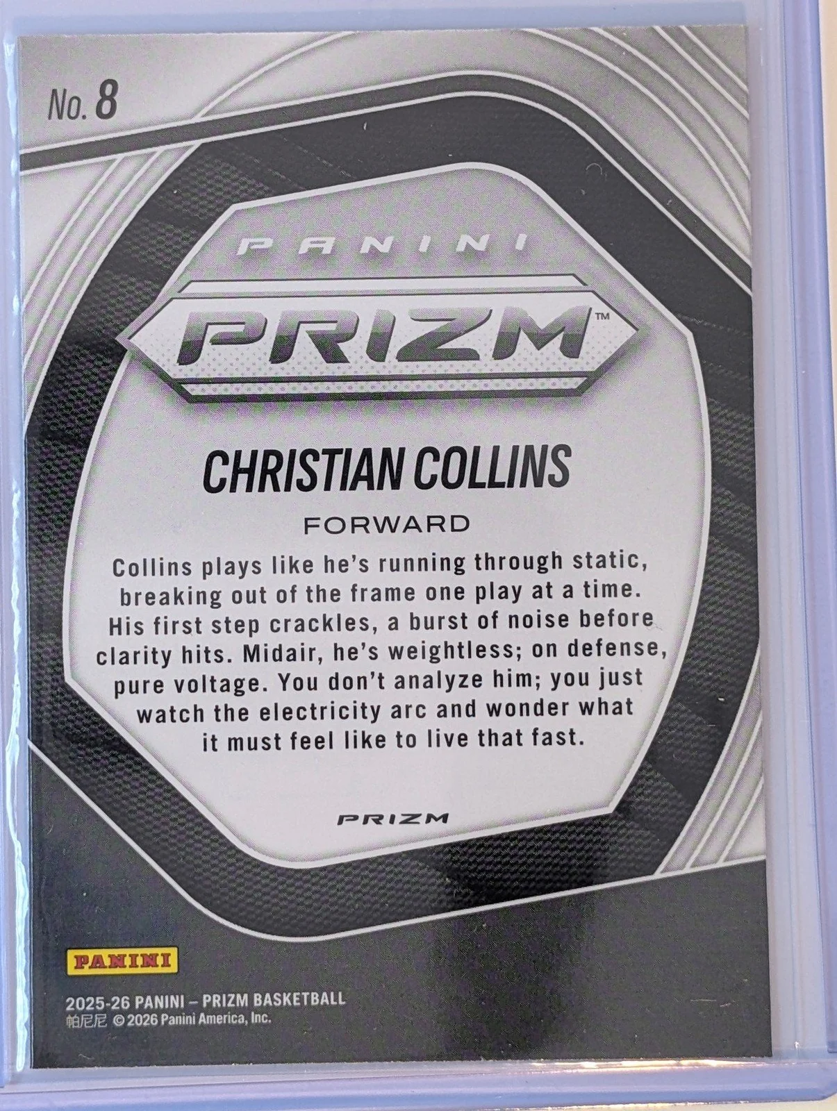 Back of 2025-26 Panini Prizm #8 Christian Collins Kaleidescope