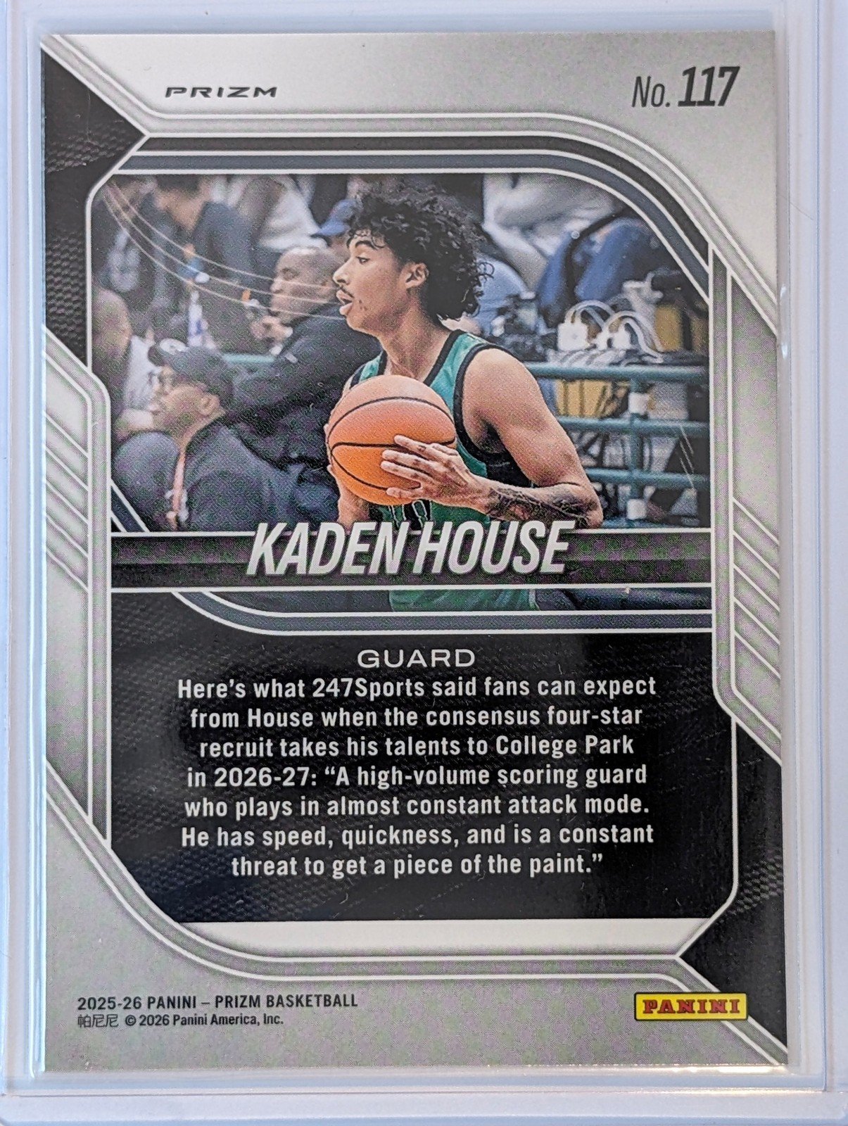 Back of 2025-26 Panini Prizm #117 Kaden House Pulsar Prizm