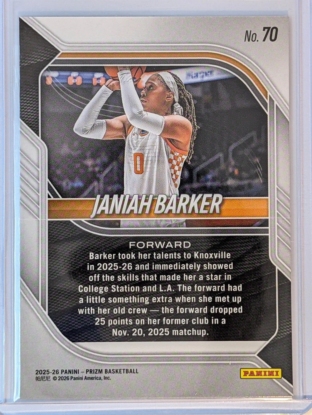 Back of 2025-26 Panini Prizm #70 Janiah Barker