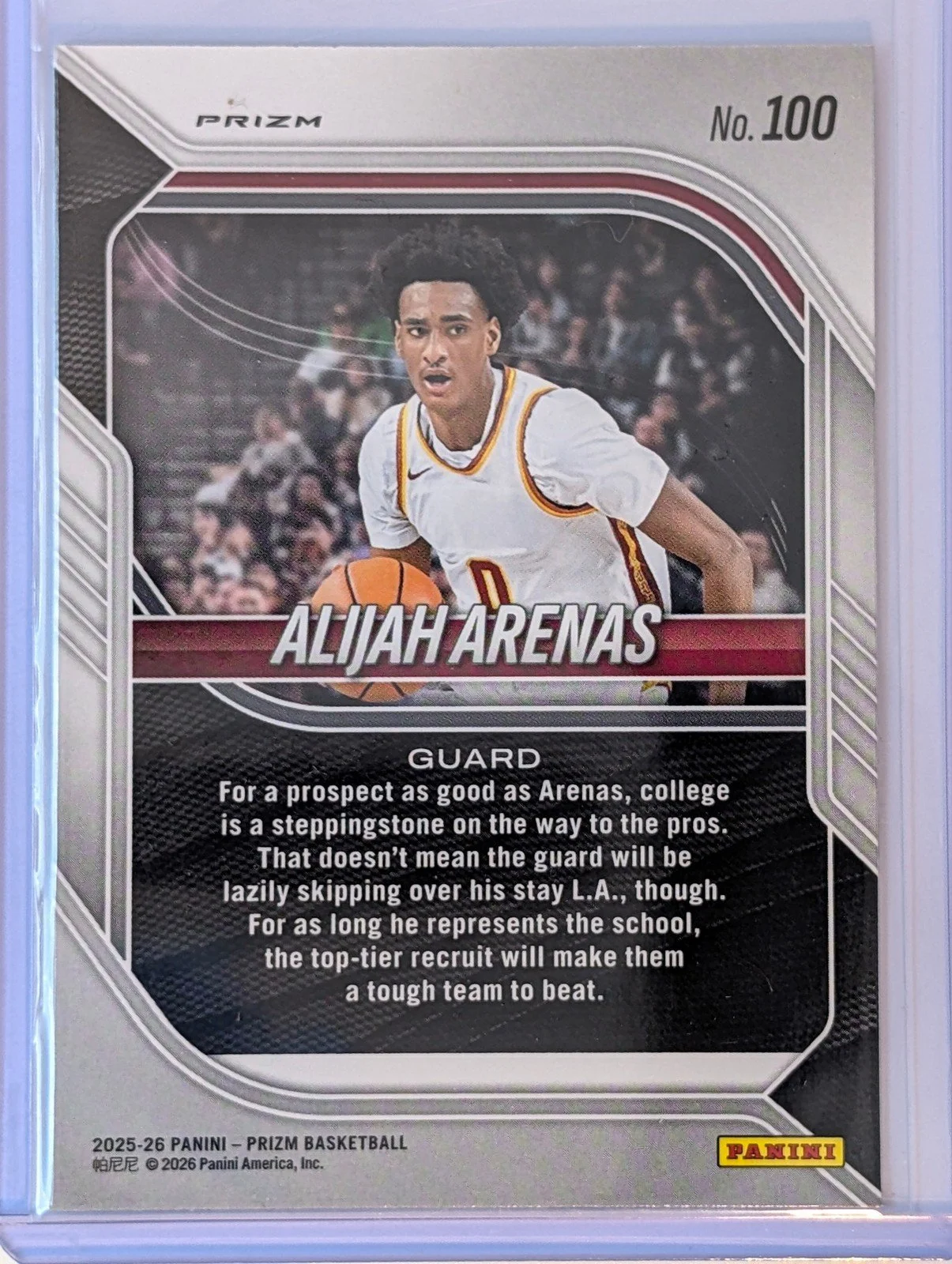 Back of 2025-26 Panini Prizm #100 Alijah Arenas Hyper Prizm