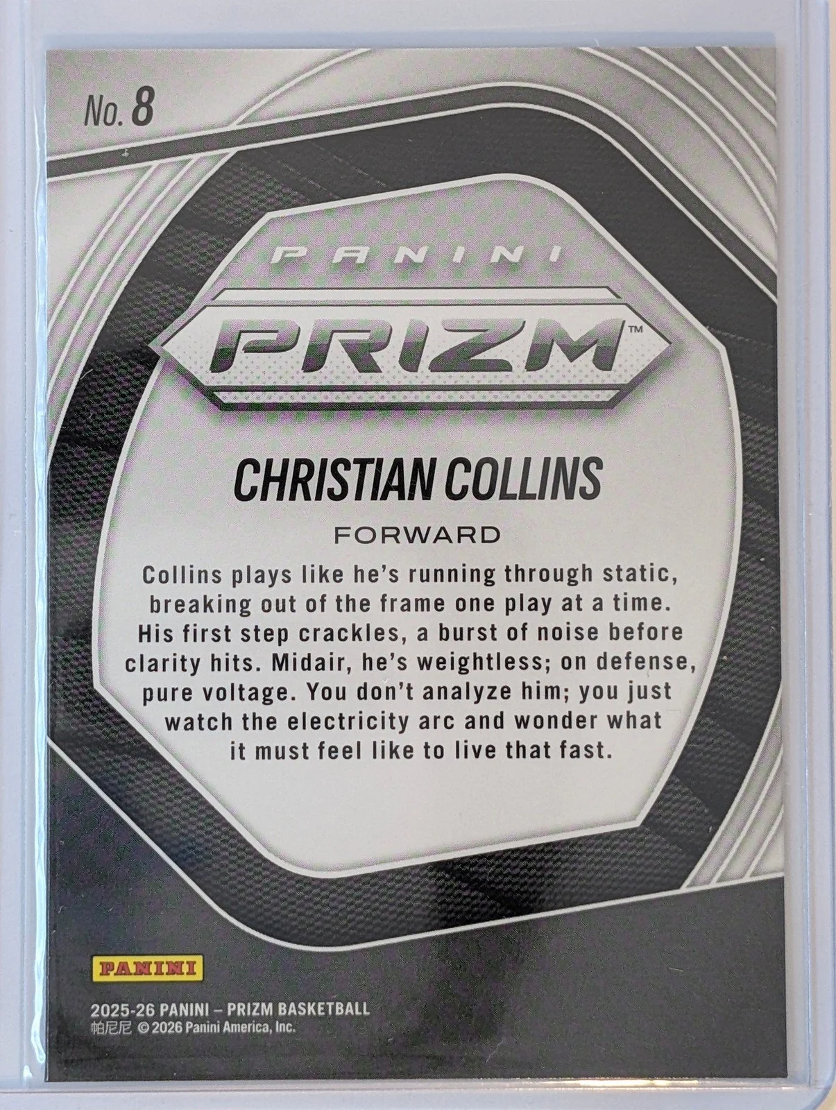 Back of 2025-26 Panini Prizm #8 Kaleidoscope Christian Collins