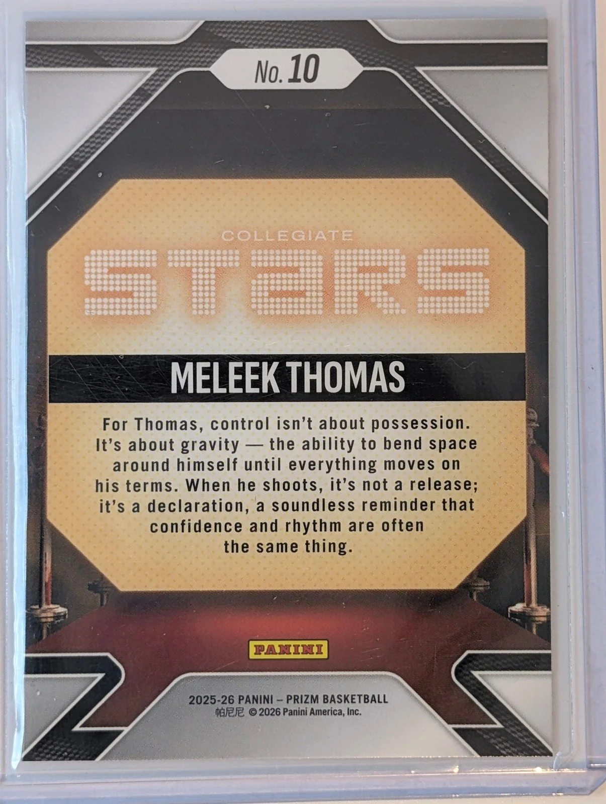 Back of 2025-26 Panini Prizm #10 Meleek Thomas Collegiate Stars Base