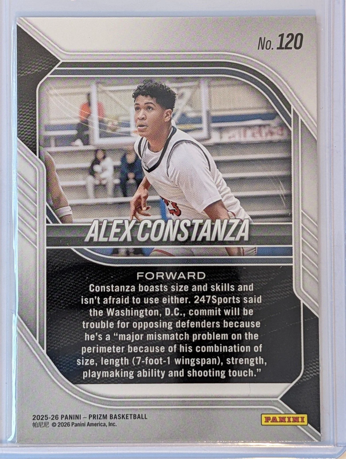 Back of 2025-26 Panini Prizm #120 Alex Constanza