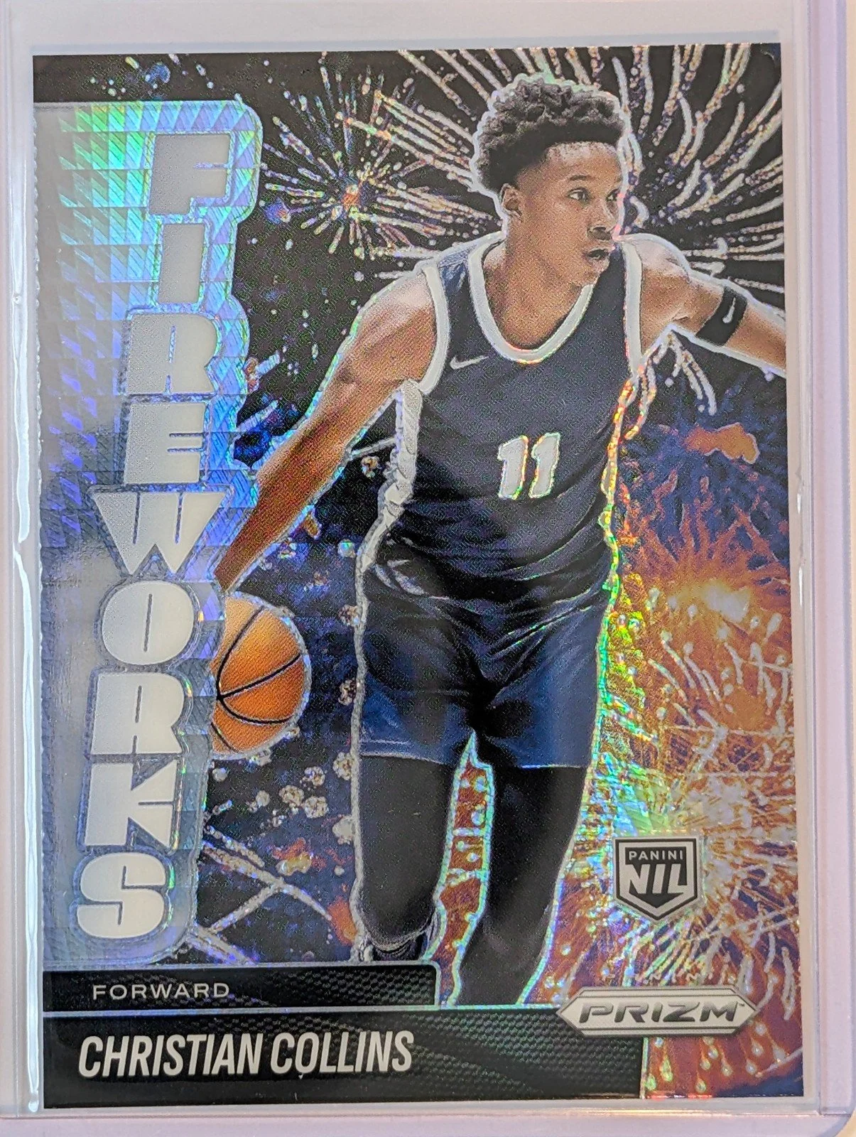Front of 2025-26 Panini Prizm #13 Christian Collins Fireworks Hyper Prizm