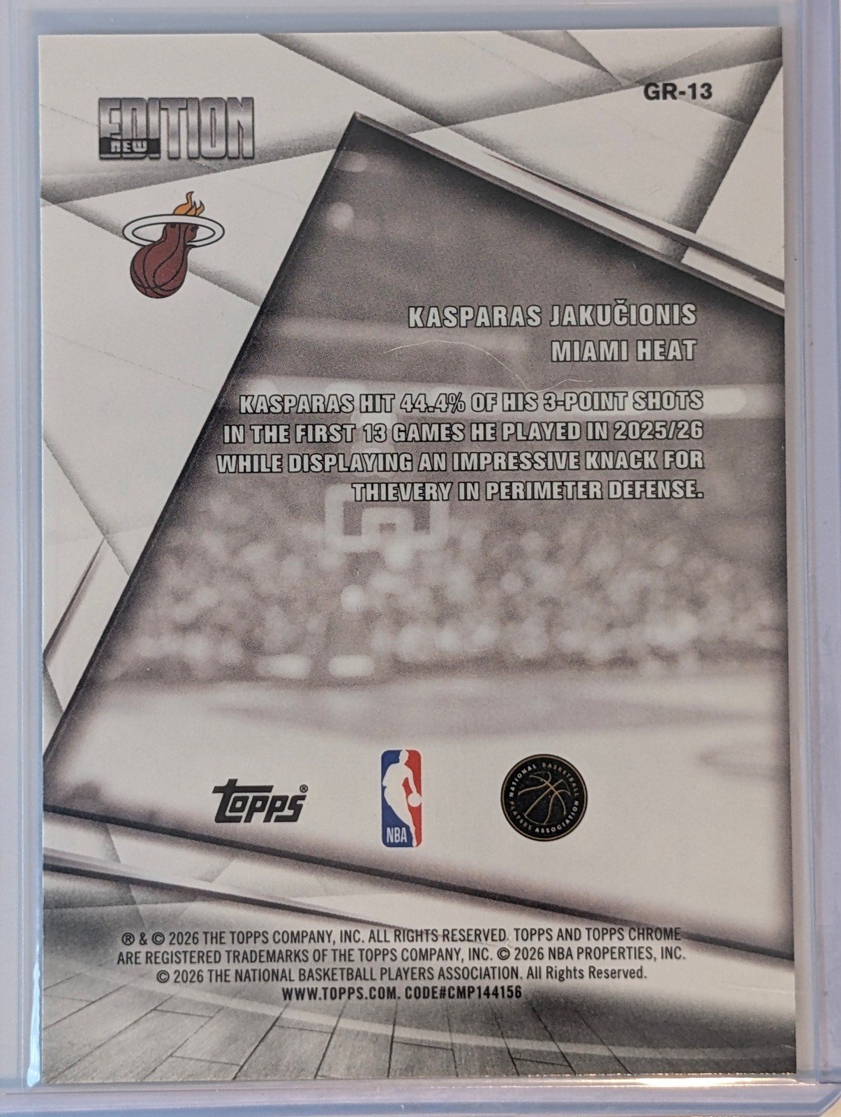 Back of 2025-26 Topps Chrome Update Kasparas Jakucionis New Editions Geo Refractor